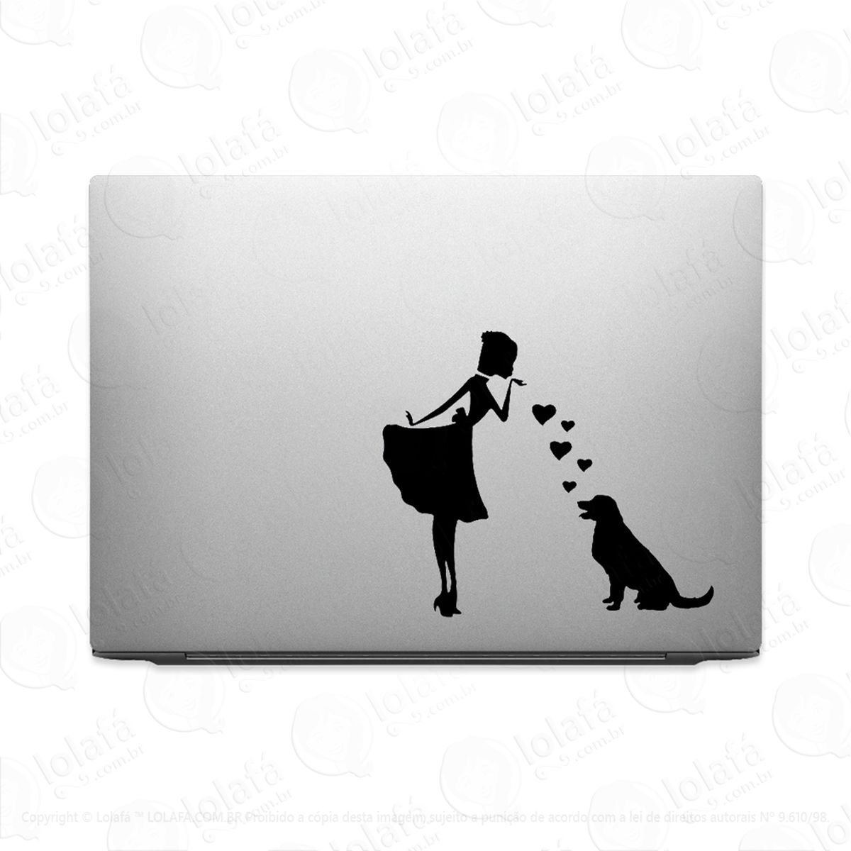 adesivo tablet notebook pc mulher mandando beijo cachorro mod:2064