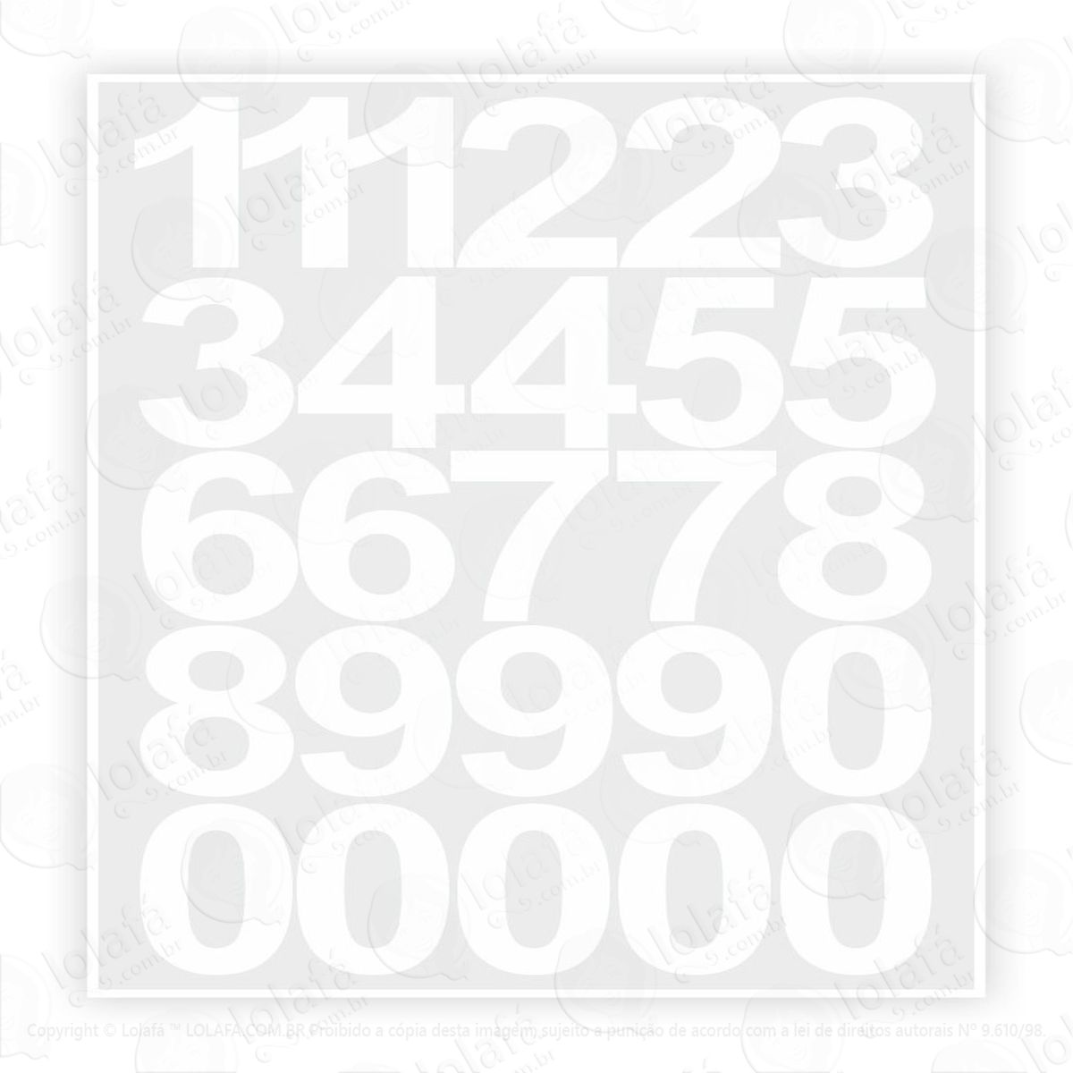 adesivo vinil números de parede 2cm altura mod:6113