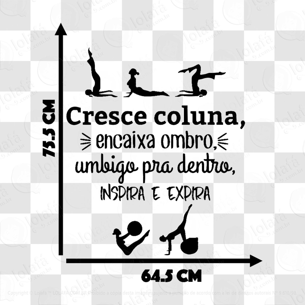 Adesivo Parede Academia Frases Pilates Cresce Coluna Mod:6193