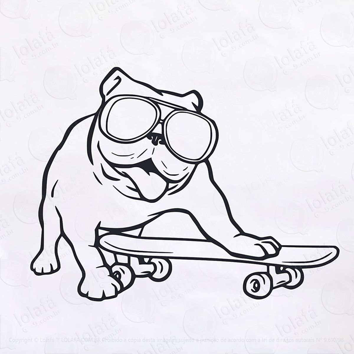 adesivo cachorro pug de skate 48x65cm mod:46