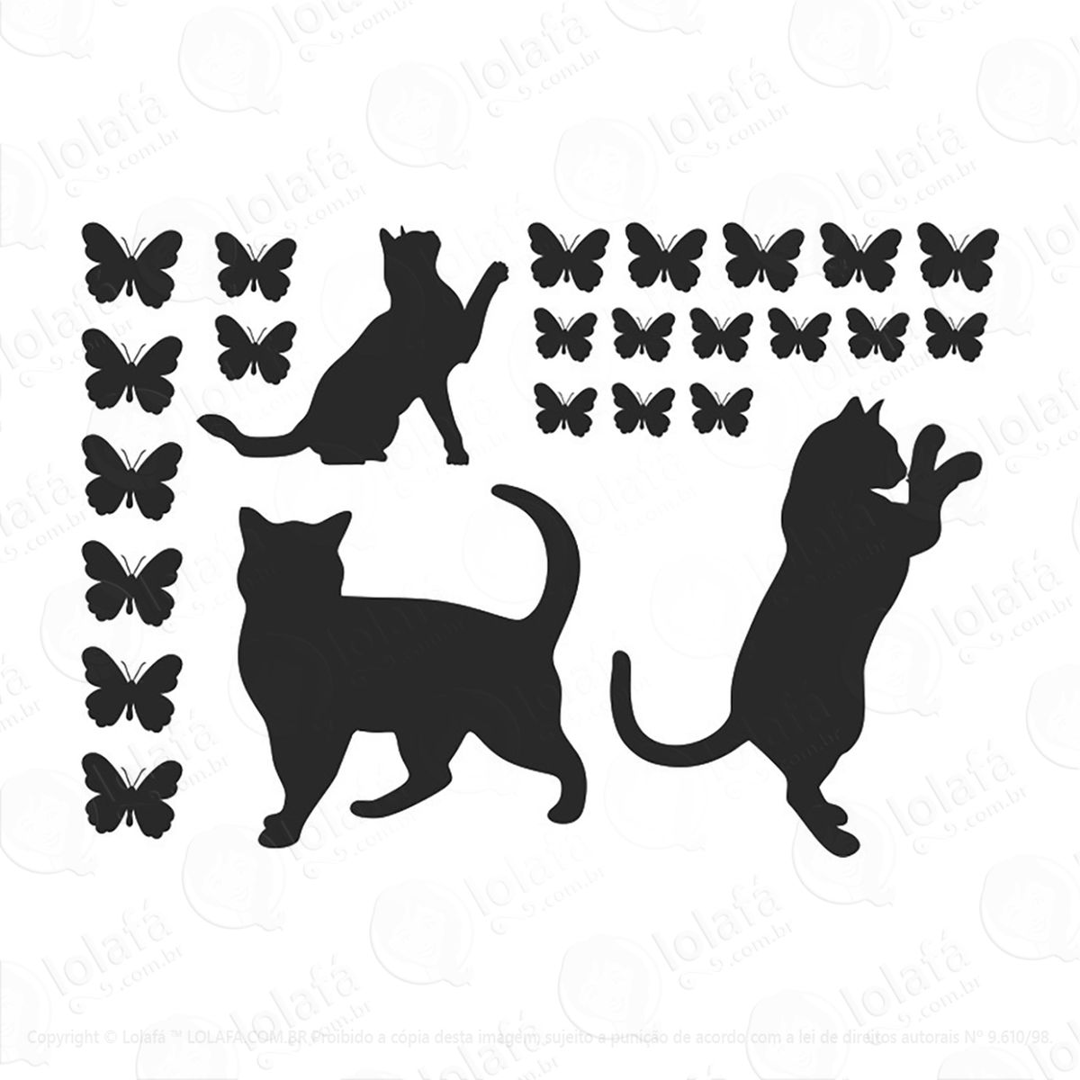 adesivo animais gatos e borboletas cartela 58x40cm mod:163
