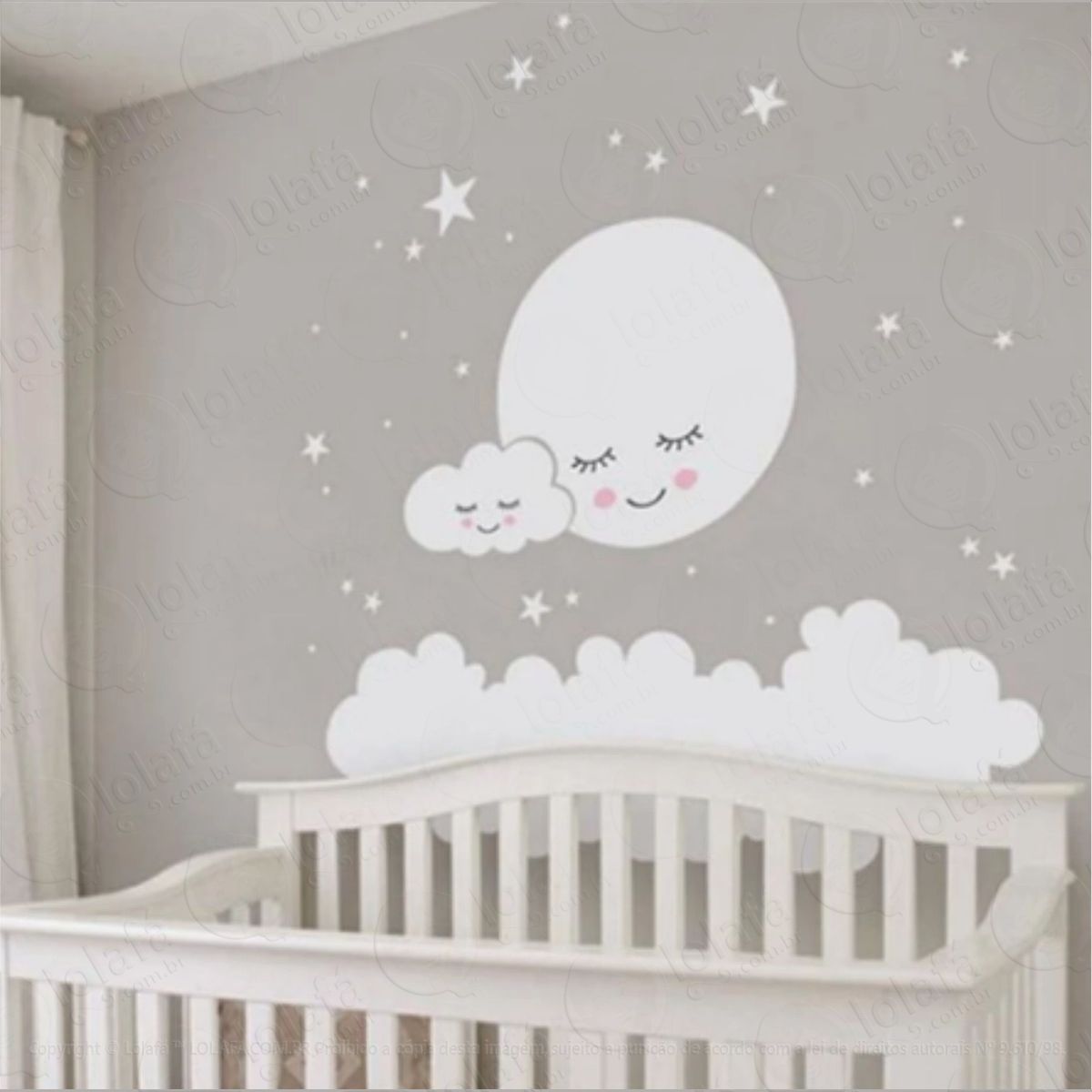 adesivo quarto bebê lua nuvem e estrelas, decoração infantil mod:264