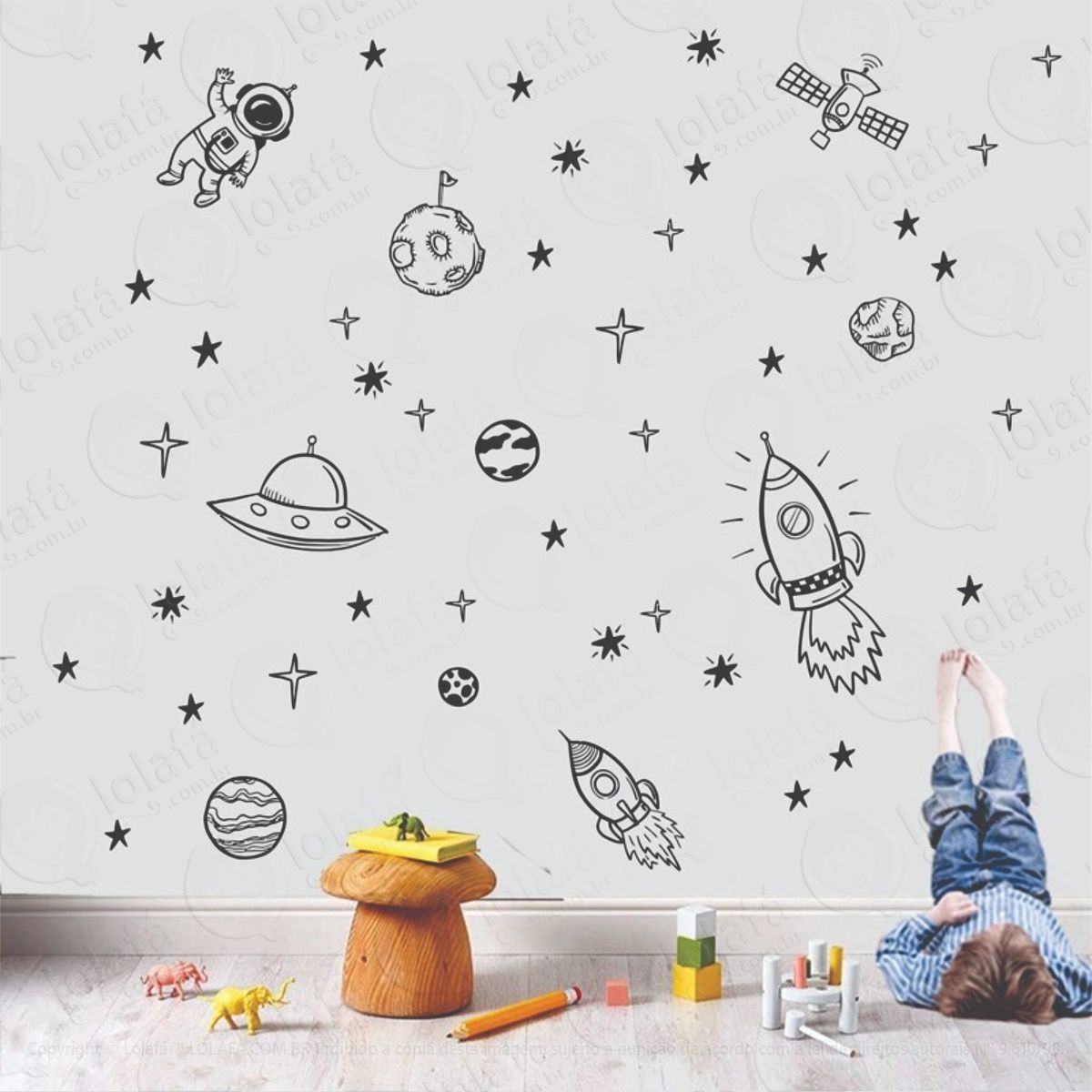 adesivo astronauta, espaço, estrelas, decoração de quarto mod:274
