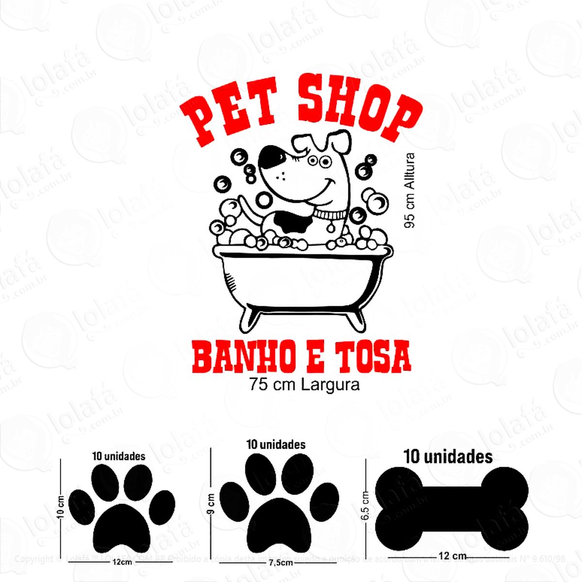 kit adesivo decorativo parede  pet shop banho e tosa mod:376