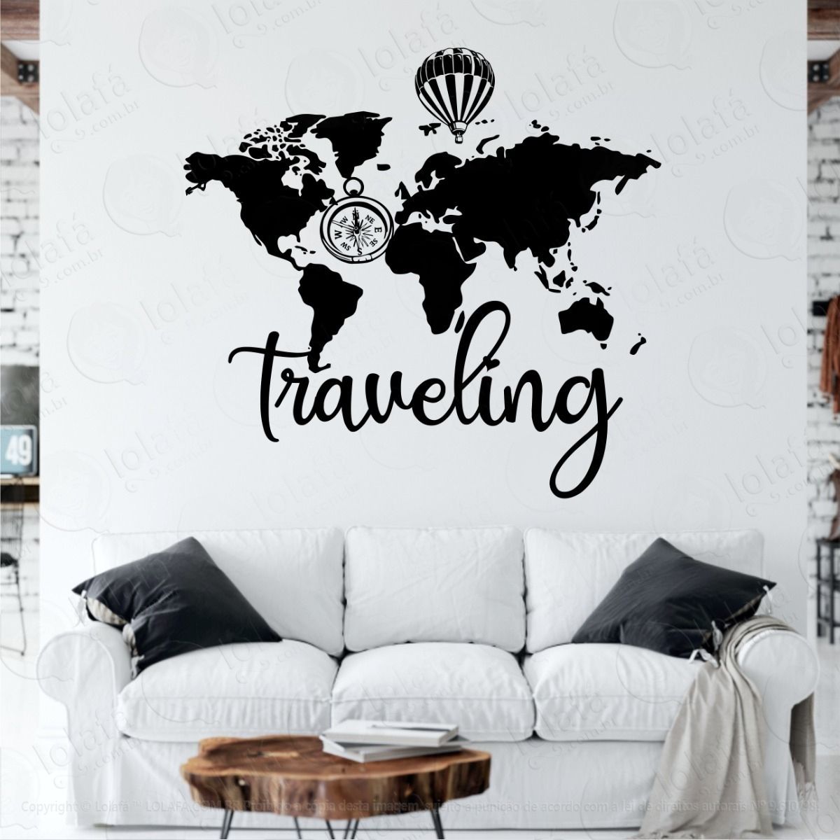 adesivo de parede decorativo mapa mundi viagem mod:398