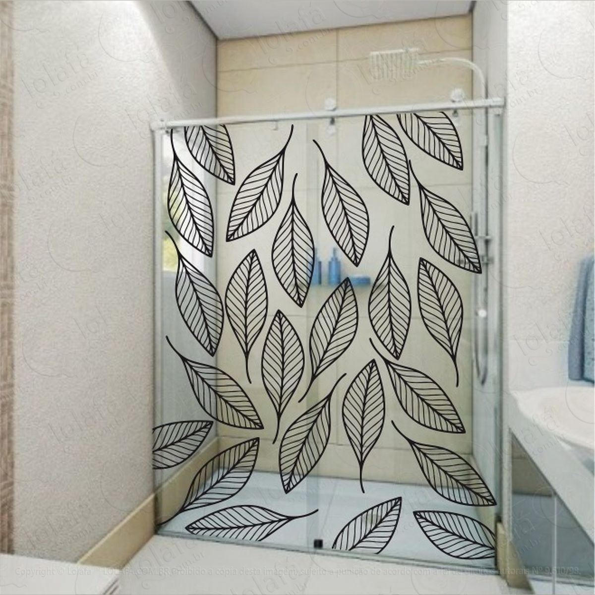 kit adesivo decorativo box de banheiro folhas textura mod:400