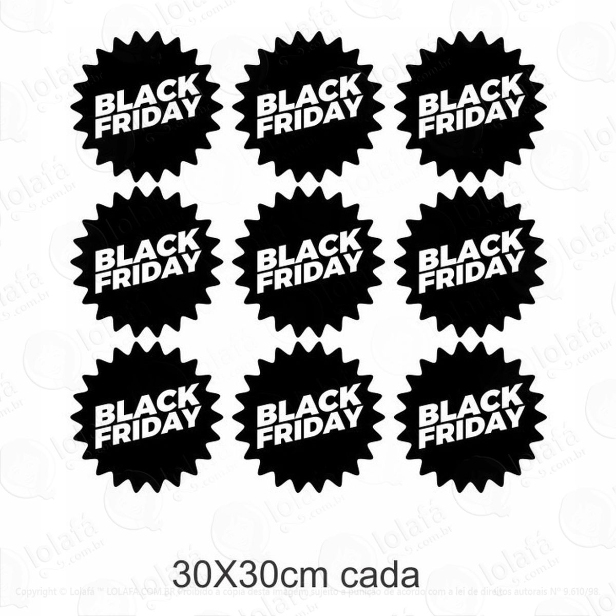adesivo black friday decorativo 9 pç 30x30cm mod:418