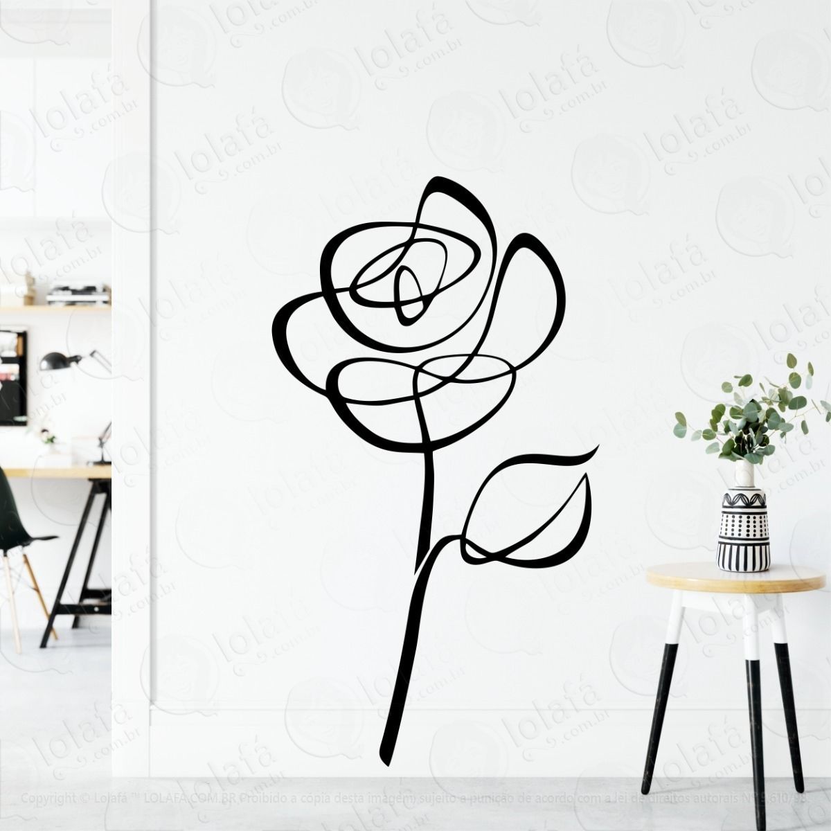 adesivo de parede decorativo flor minimalista elegante mod:429