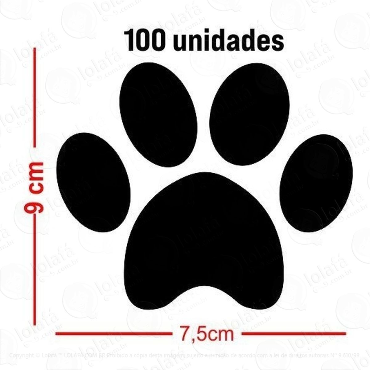 kit 100 adesivo decorativo patinhas cão mod:475