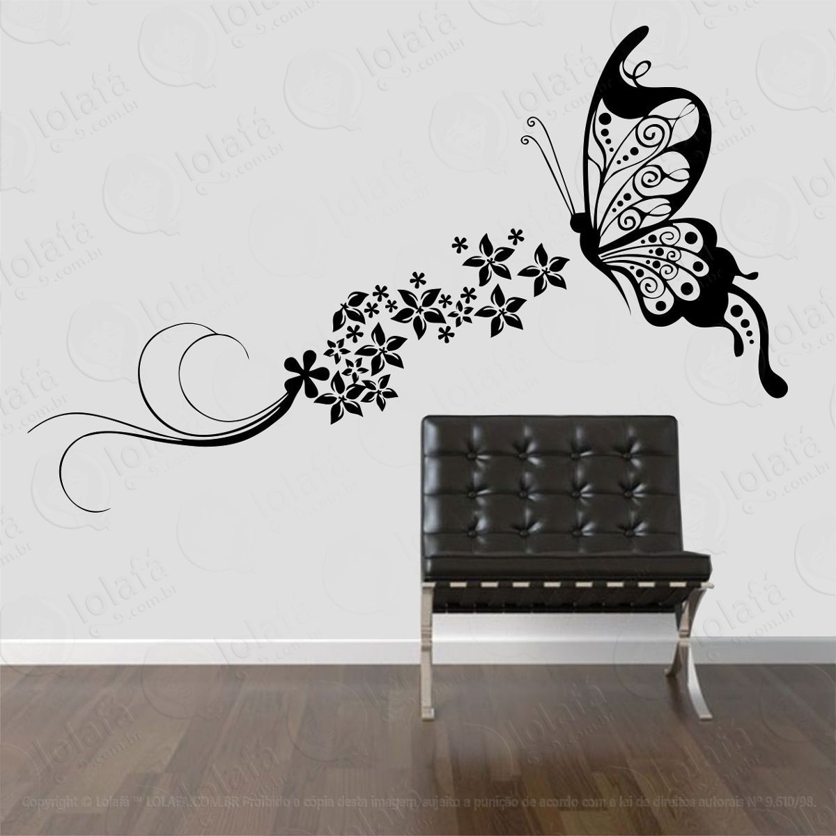 adesivo decorativo parede borboleta floral flores faixa mod:662