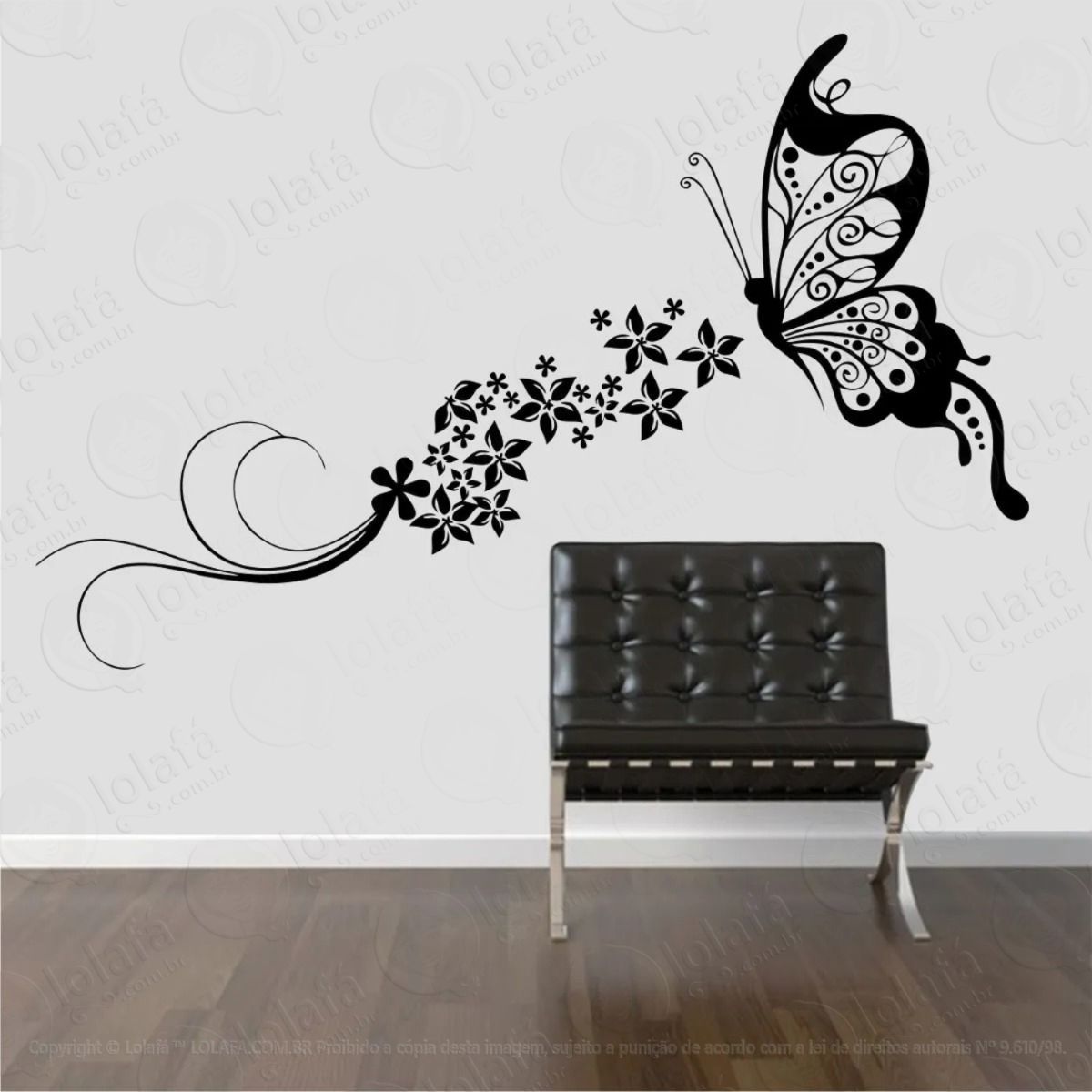 adesivo de parede borboleta floral flores faixa mod:670