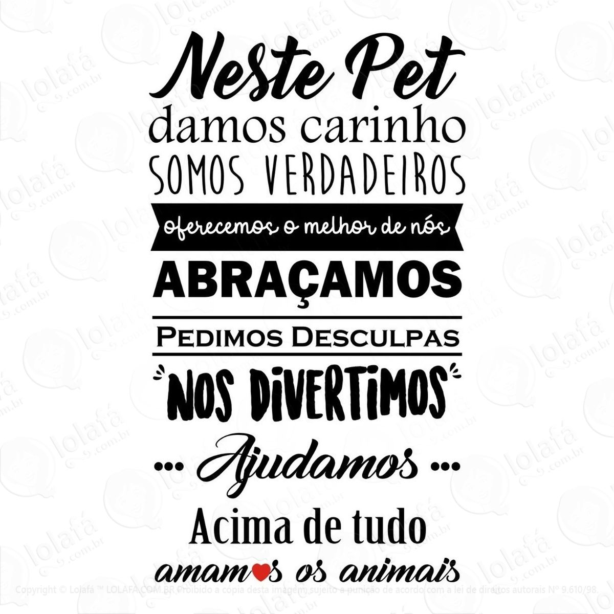 adesivo parede frase pet shop neste pet amamos os animais mod:738