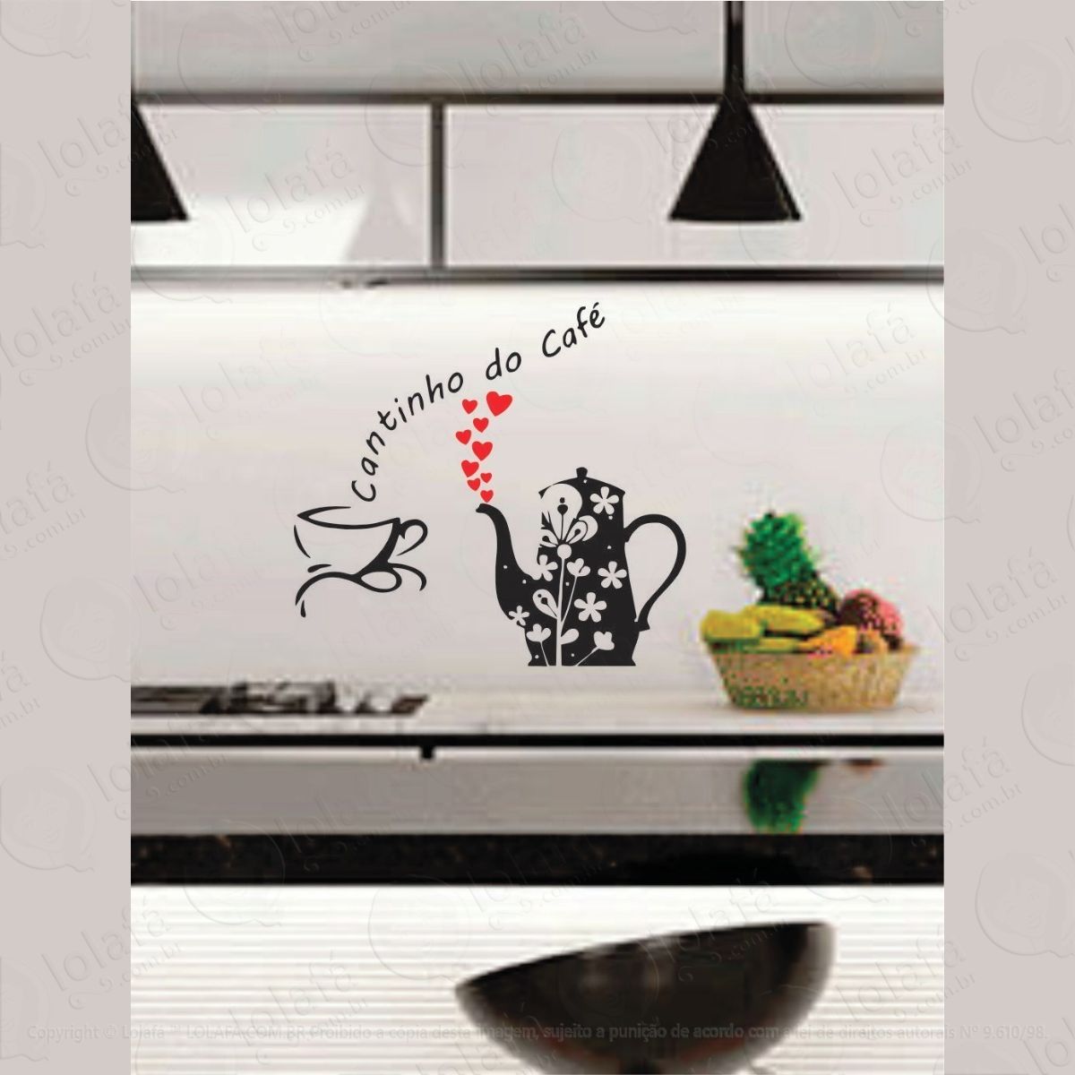 adesivo parede cozinha cantinho do café xícara coração mod:757
