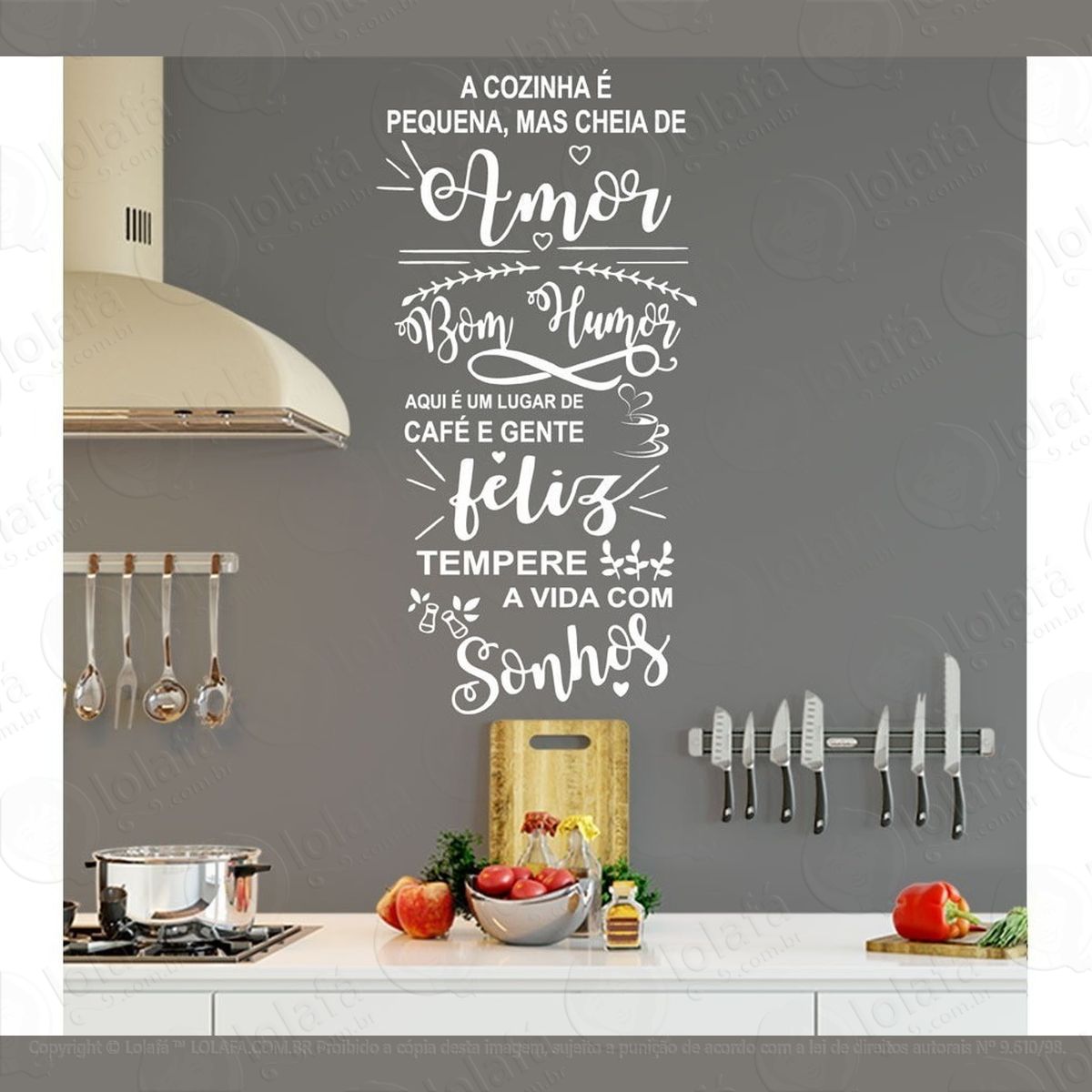 adesivo decorativo frase a cozinha É pequena cheia de amor mod:968