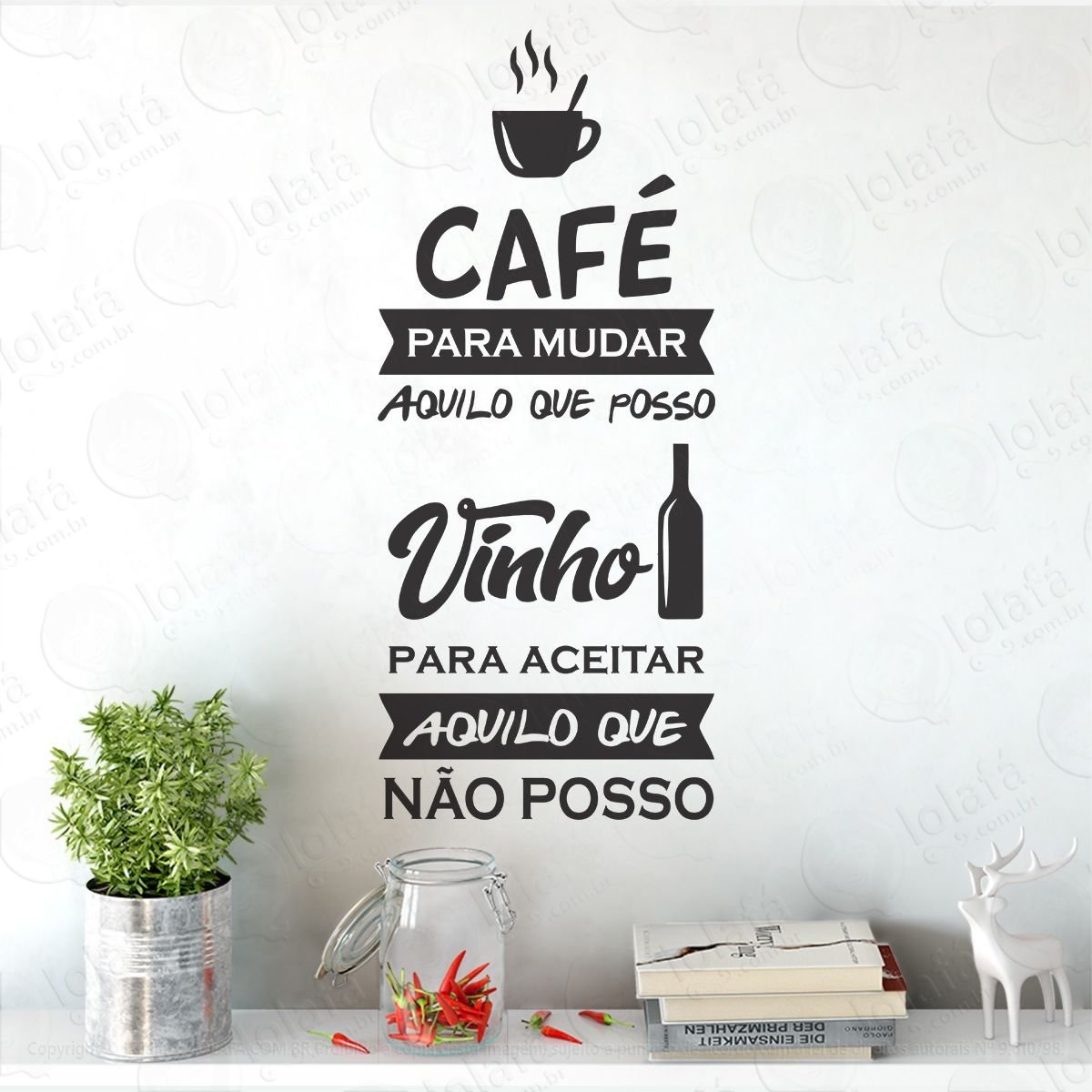 adesivo parede cozinha frase café vinho wine taça xícara mod:1077