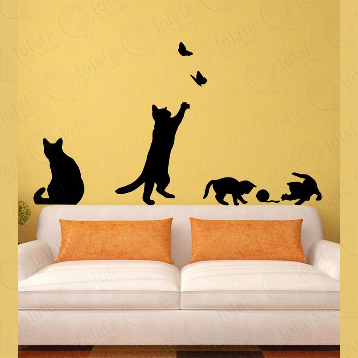 adesivo de parede decorativo gatinhos brincado mod:1094
