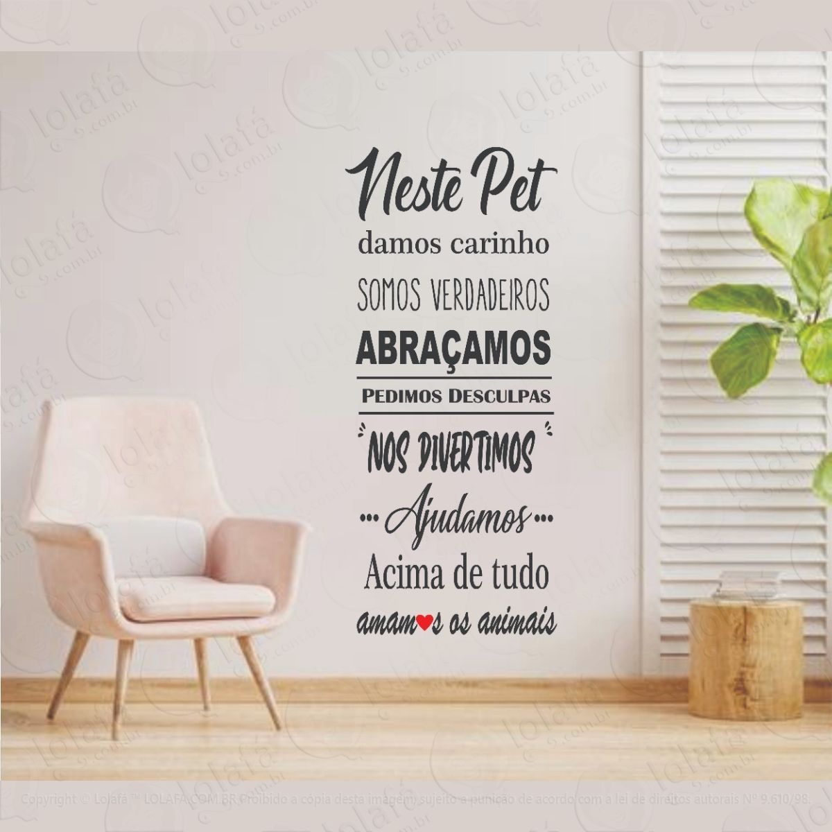 adesivo parede frase pet shop neste pet amamos os animais mod:1241