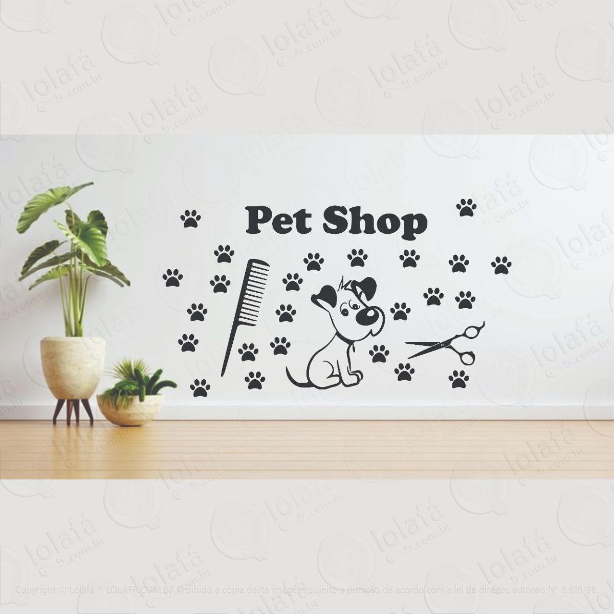 adesivo de parede pet shop cachorro gato banho e tosa mod:1251