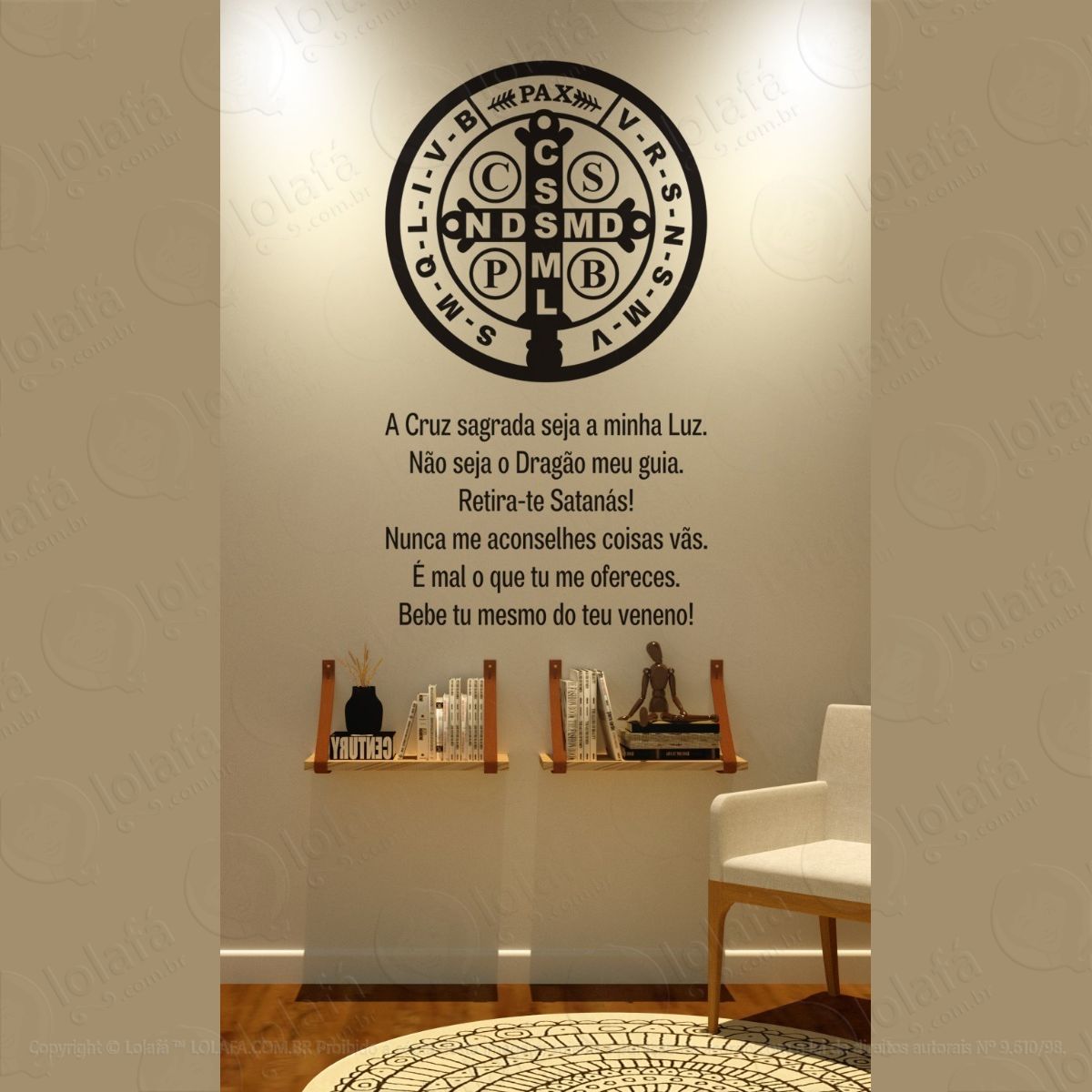 adesivo decorativo parede católico oração são bento mod:1351