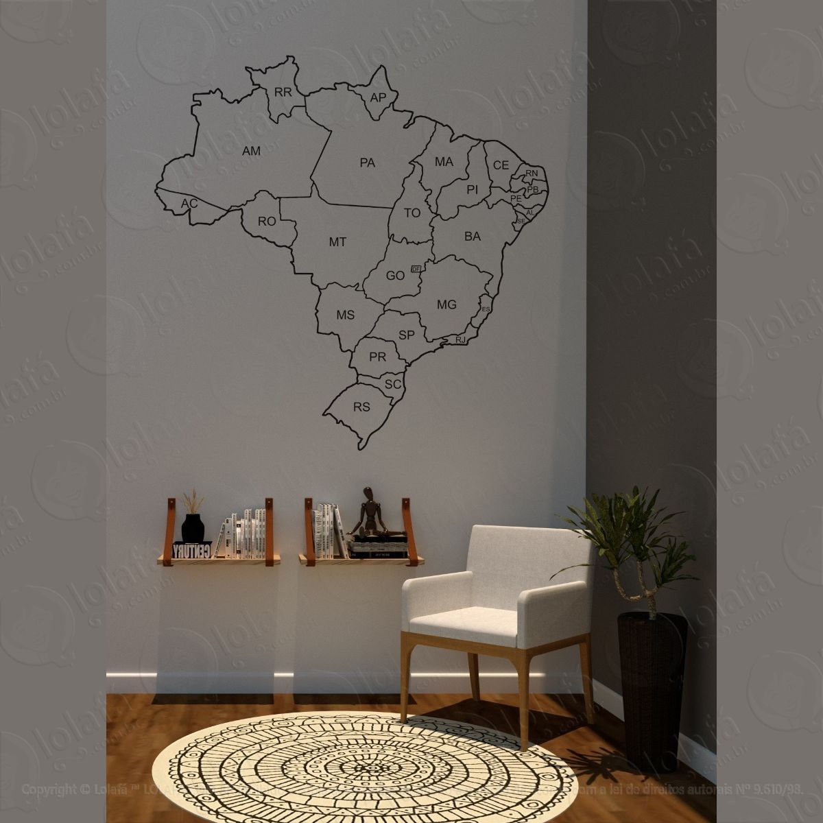 adesivo de parede mapa do brasil 1,15 x 1,15m + brinde mod:1375