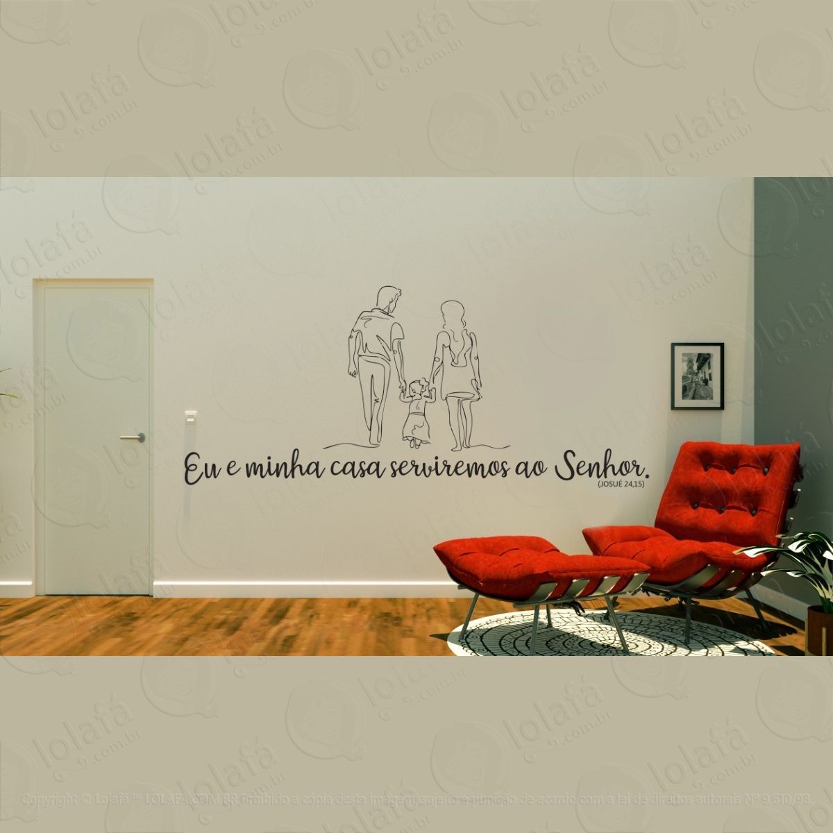 adesivo de parede eu e minha casa serviremos mod:1467