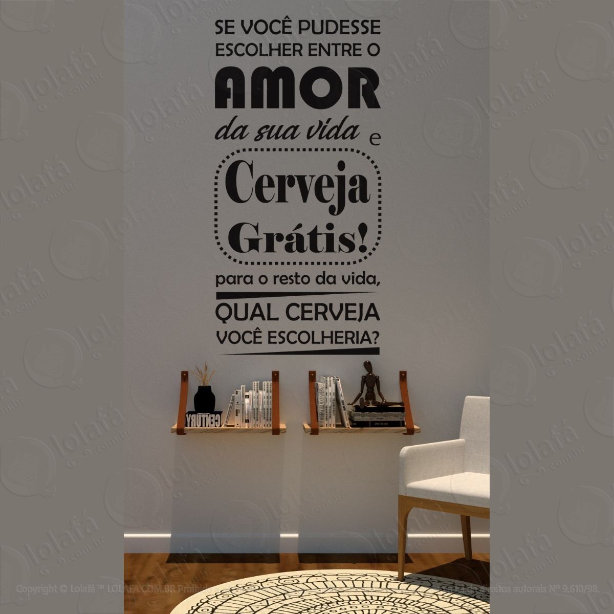 adesivo decorativo frases de parede cerveja grátis + brinde mod:1485