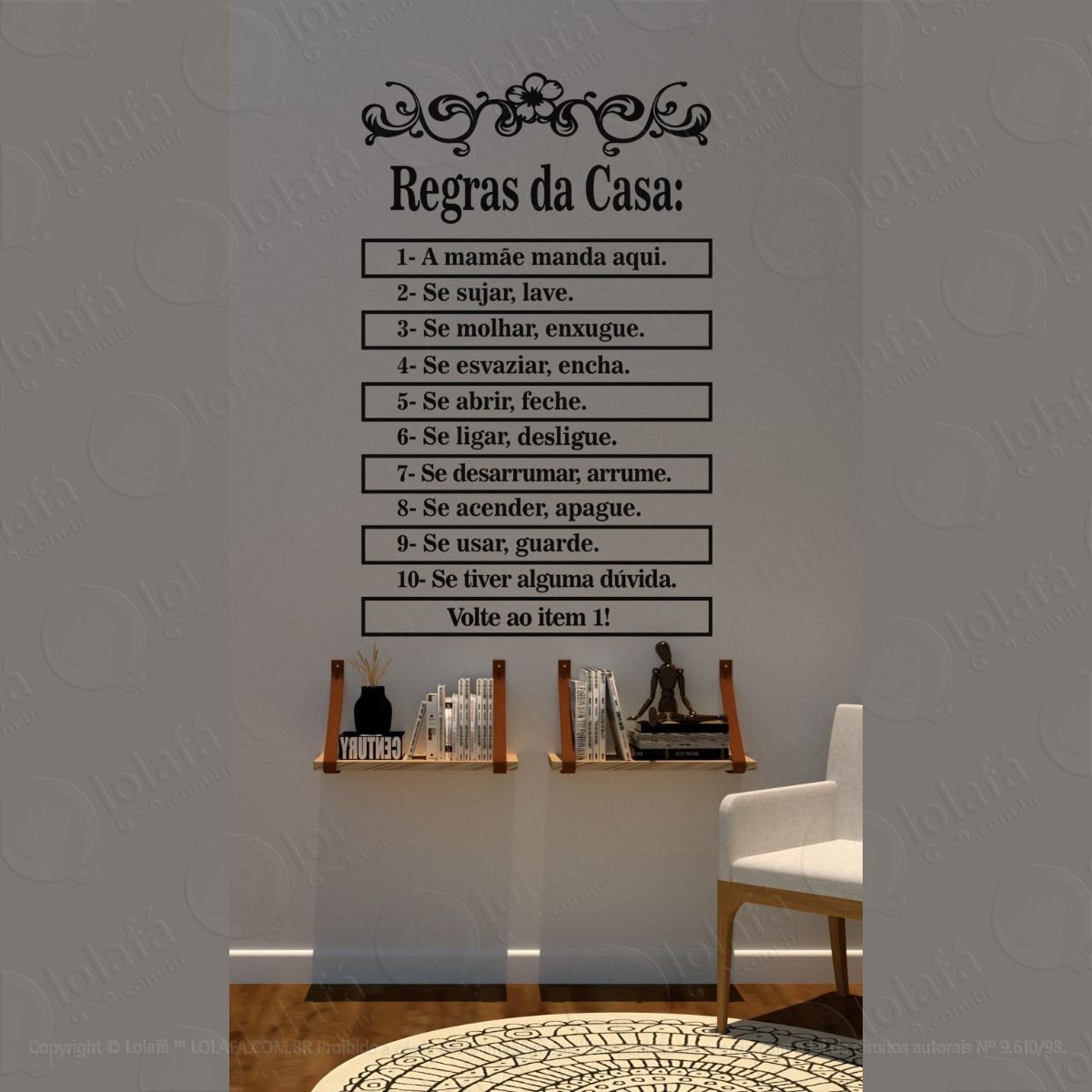 adesivo de parede regras da casa mod:1502