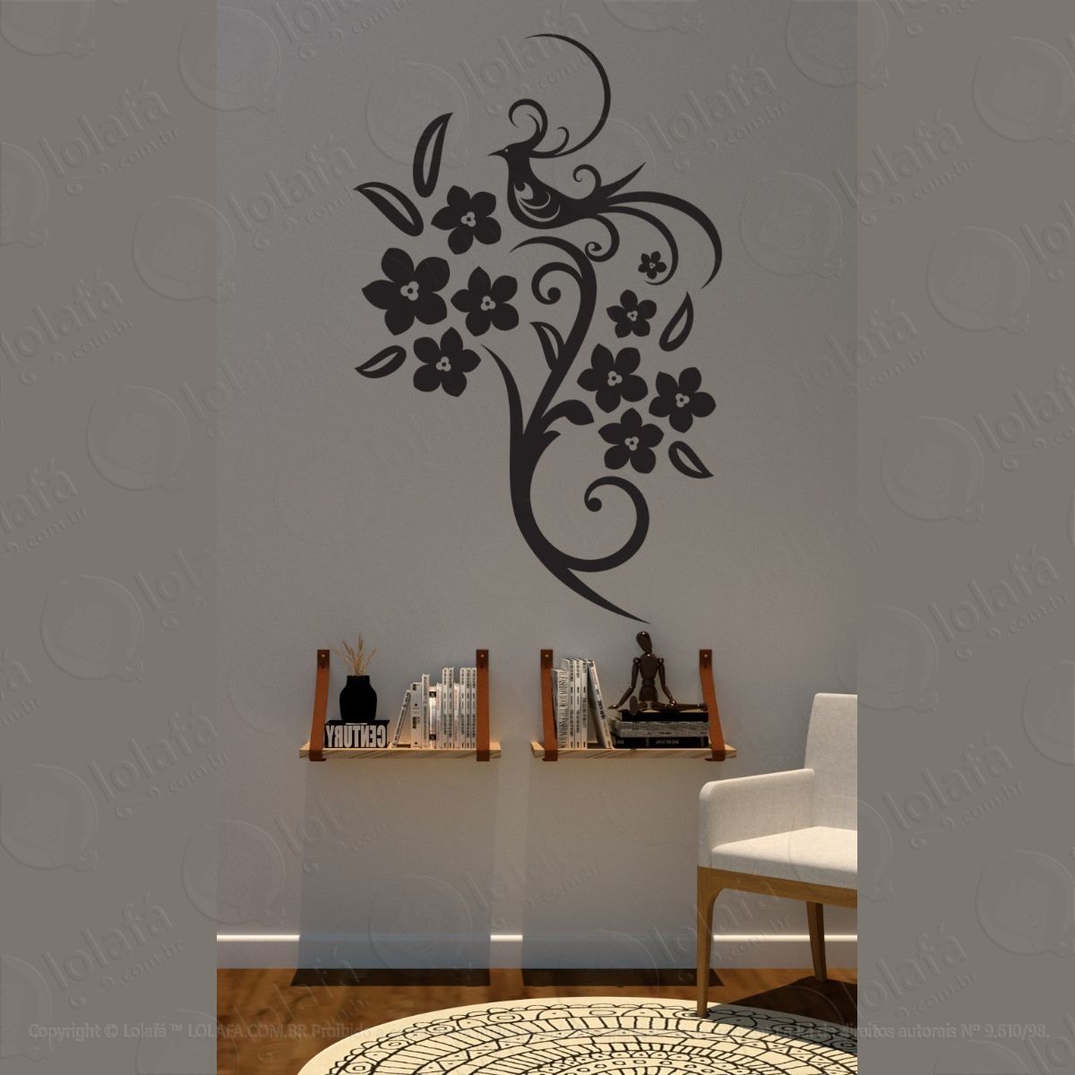 adesivo floral parede + brinde mod:1527