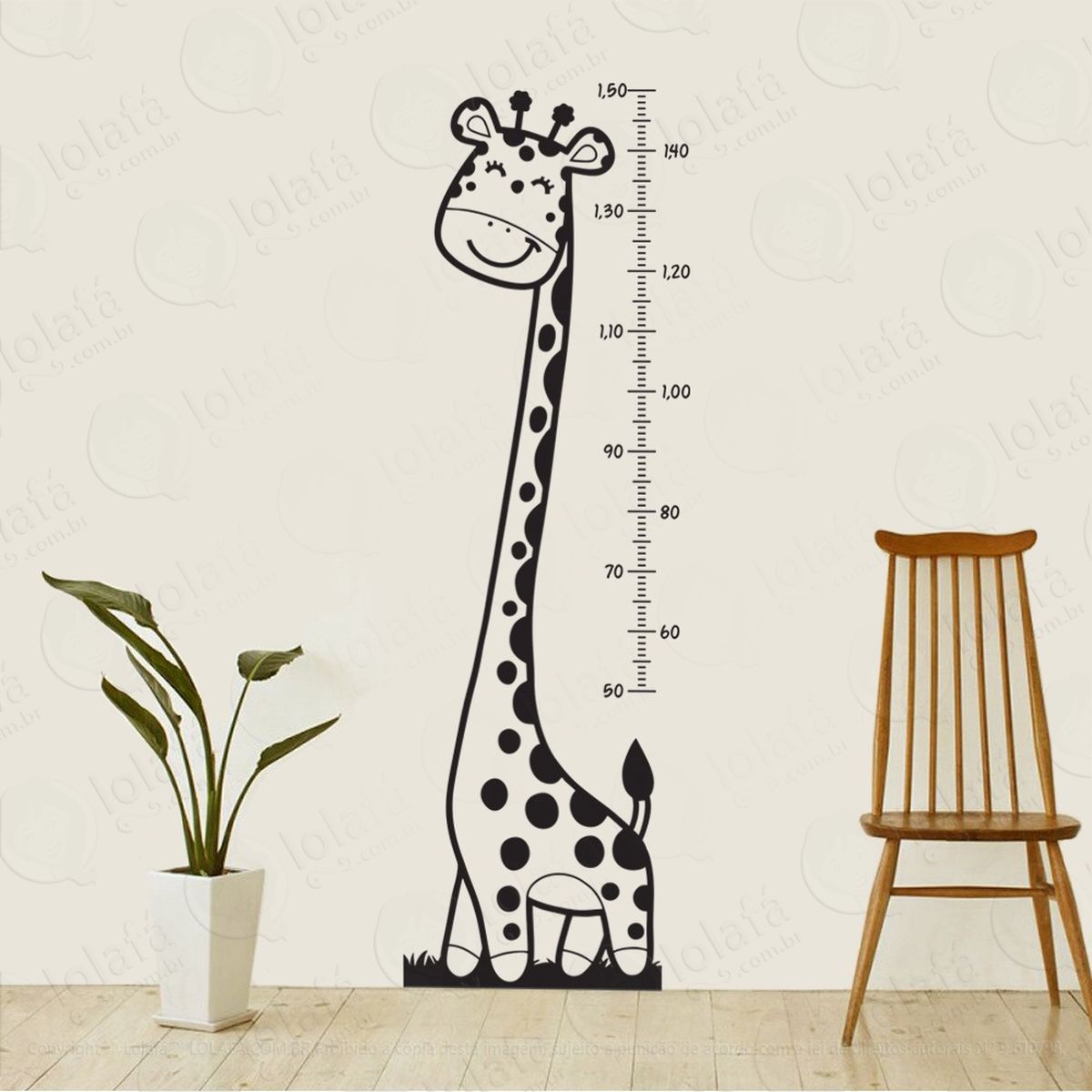 adesivo parede infantil girafa régua crescimento 1,50x0,48m mod:1564