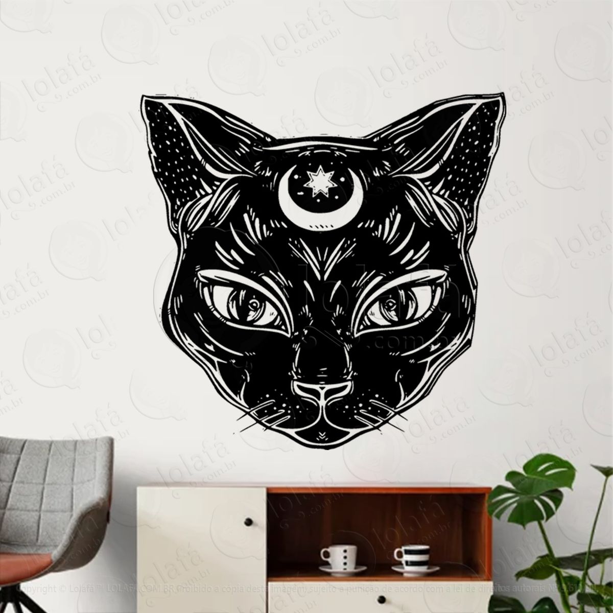 gato preto black cat adesivo de parede decorativo para casa, sala, quarto, vidro e altar ocultista - mod:7