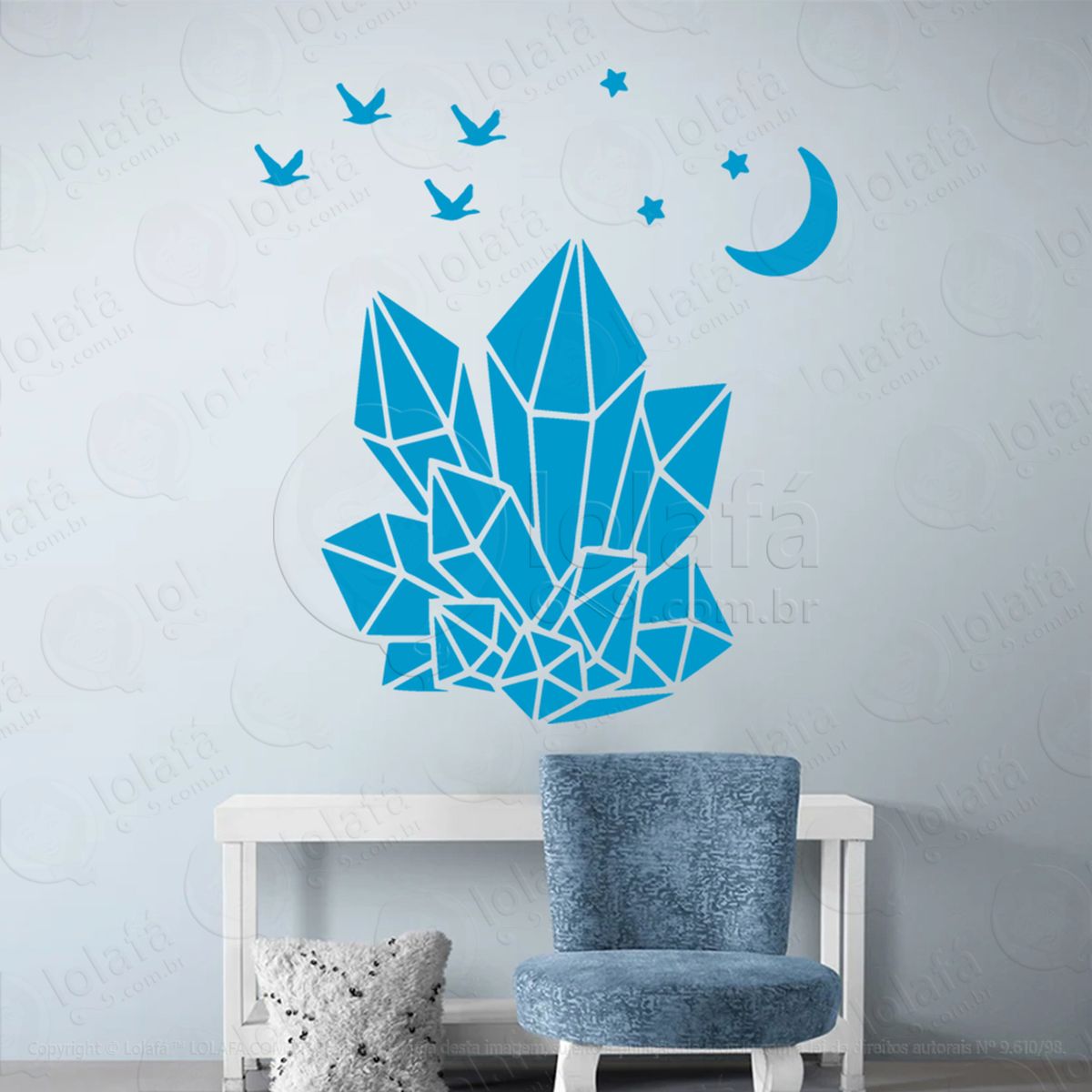 cristais e lua crystals and moon adesivo de parede decorativo para casa, sala, quarto, vidro e altar ocultista - mod:14