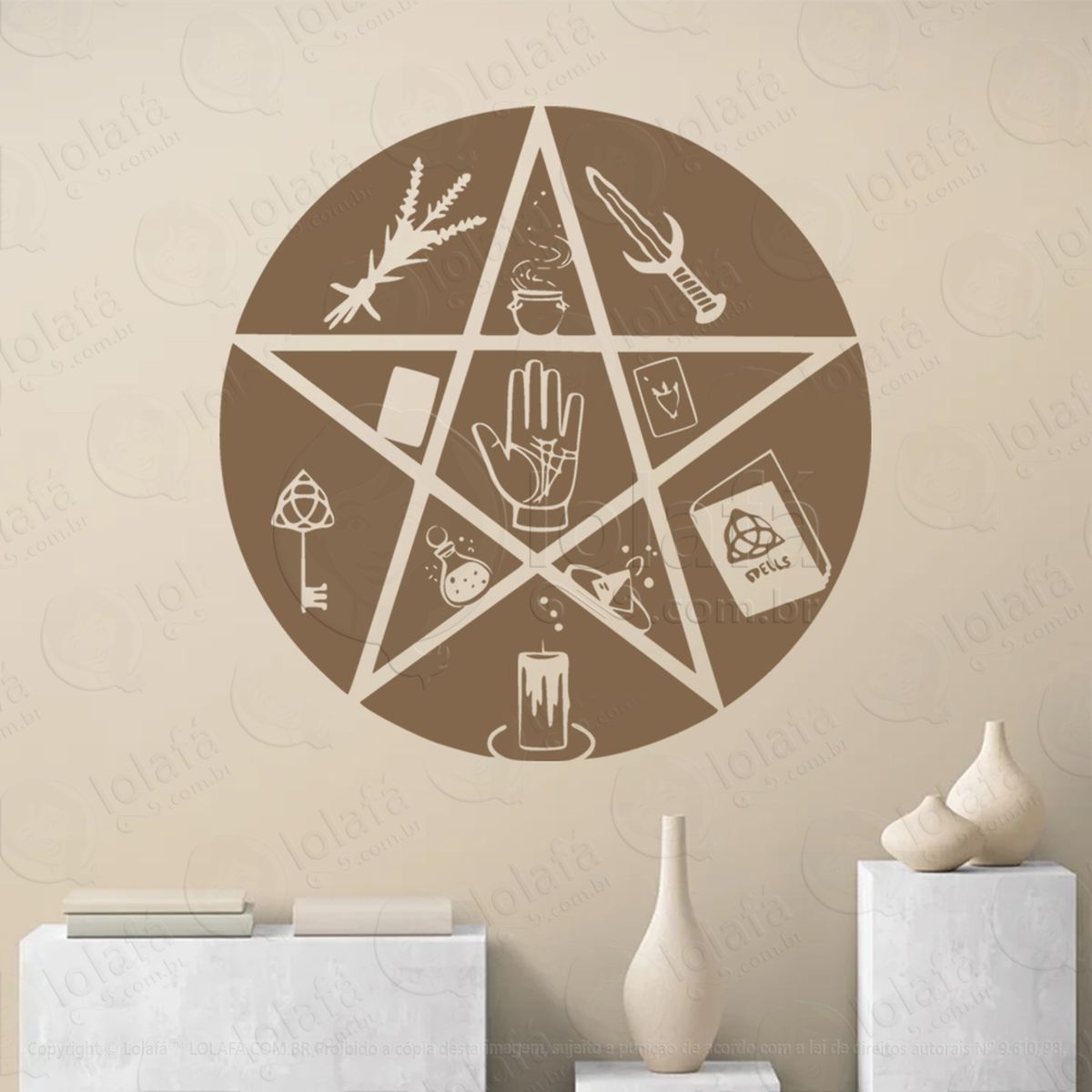 pentagrama de mão hand pentagram adesivo de parede decorativo para casa, sala, quarto, vidro e altar ocultista - mod:20