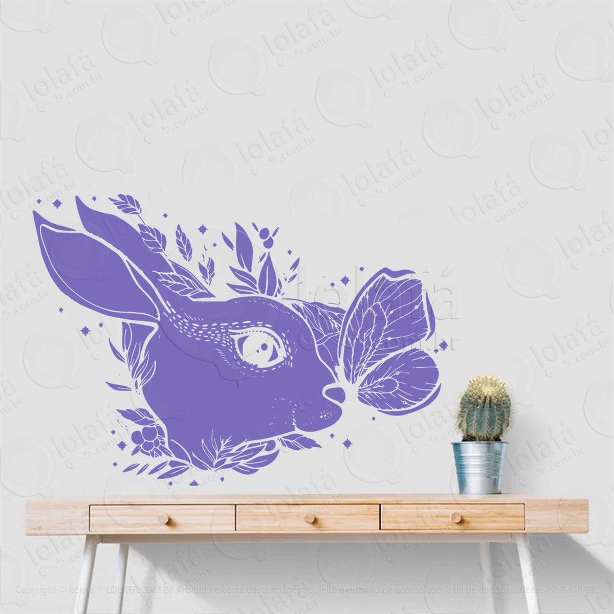 lebre com borboleta hare with butterfly adesivo de parede decorativo para casa, sala, quarto, vidro e altar ocultista - mod:24