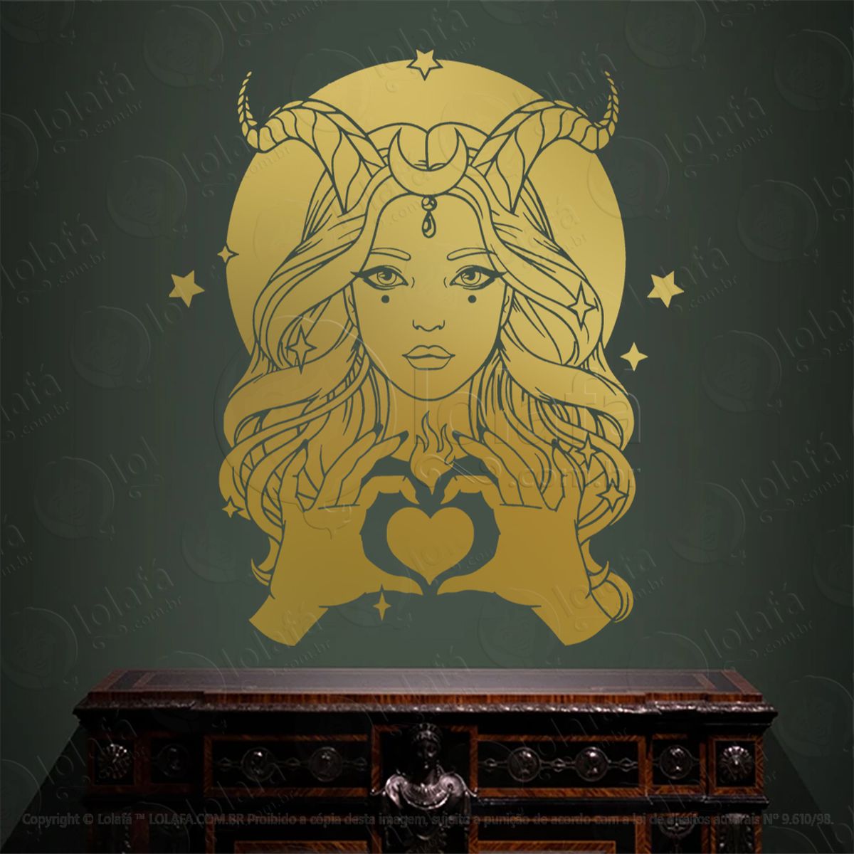 coração de mulher com chifres horned woman heart adesivo de parede decorativo para casa, sala, quarto, vidro e altar ocultista - mod:26