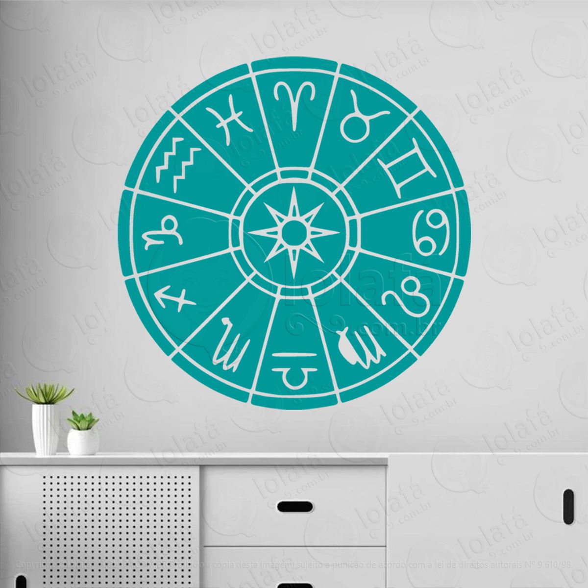 roda símbolos do zodíaco astrologia zodiac wheel adesivo de parede decorativo para casa, sala, quarto, vidro e altar ocultista - mod:43