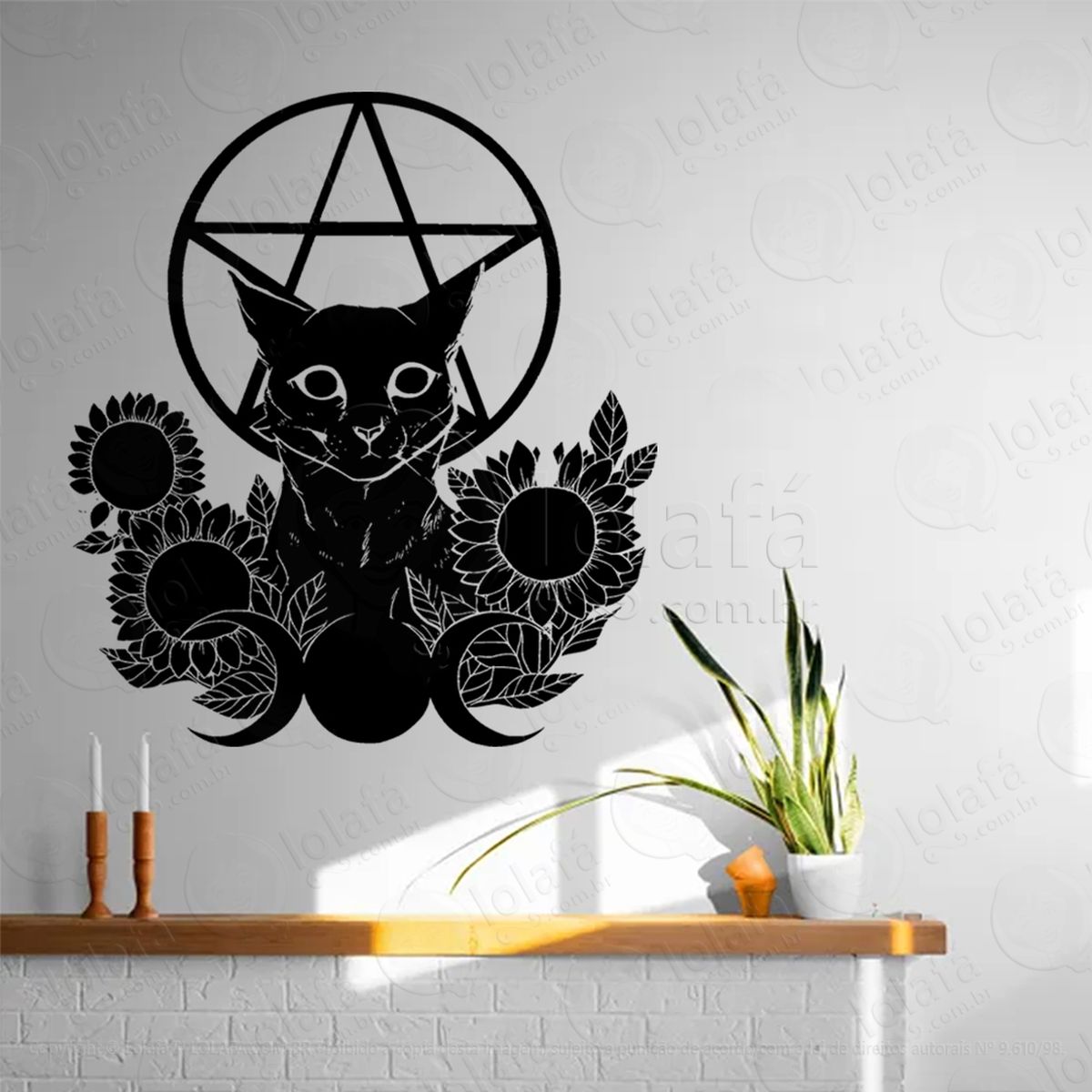 gato místico mystic puss adesivo de parede decorativo para casa, sala, quarto, vidro e altar ocultista - mod:44