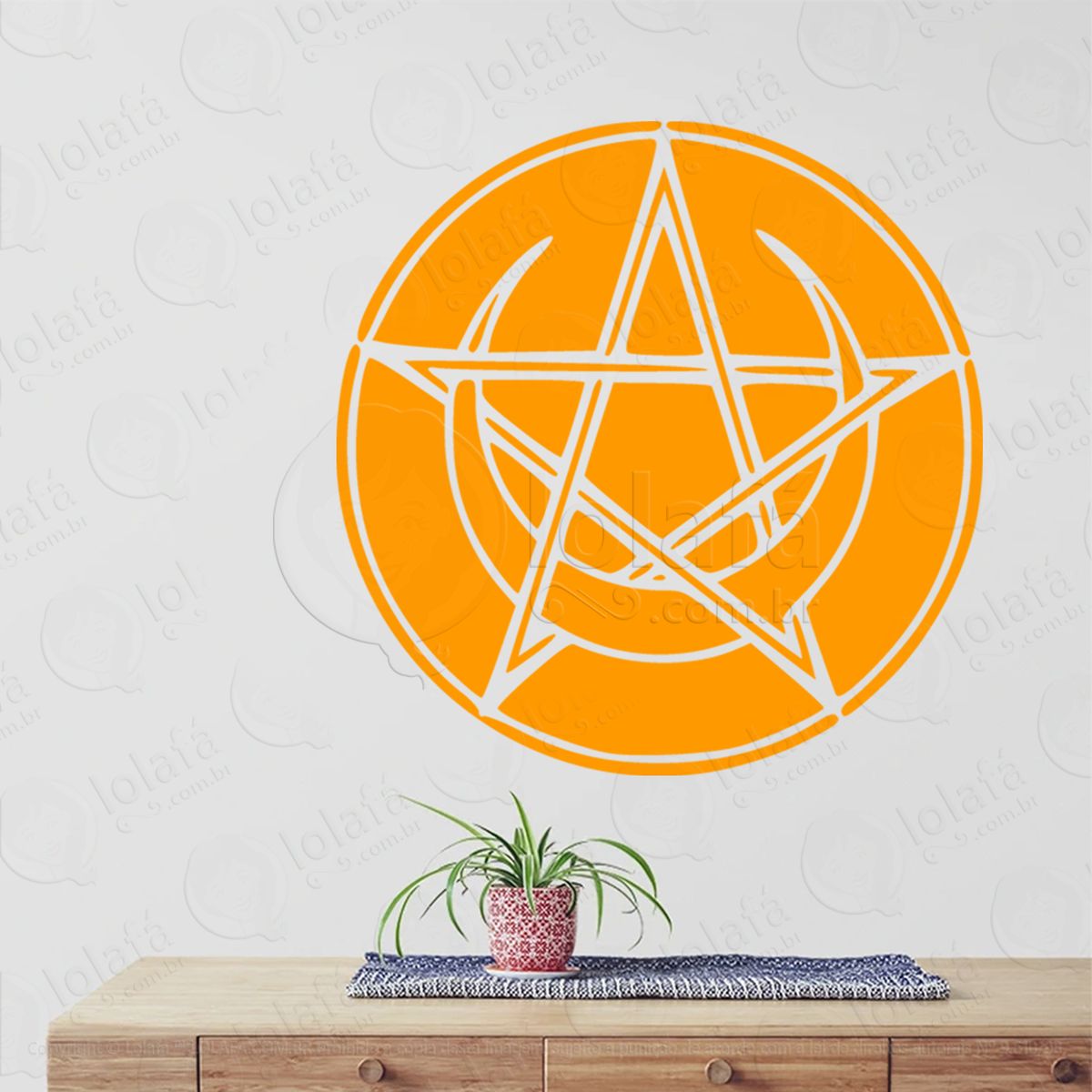 círculo lunar pentagrama moon circle adesivo de parede decorativo para casa, sala, quarto, vidro e altar ocultista - mod:55