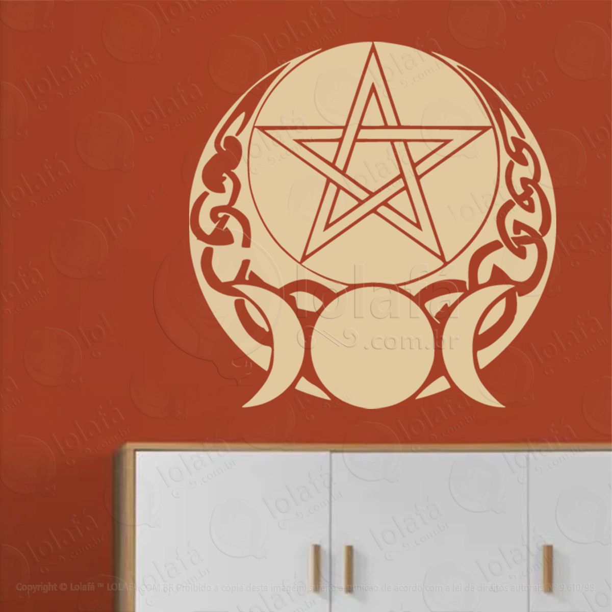 triluna e pentagrama triple moon crescent adesivo de parede decorativo para casa, sala, quarto, vidro e altar ocultista - mod:59