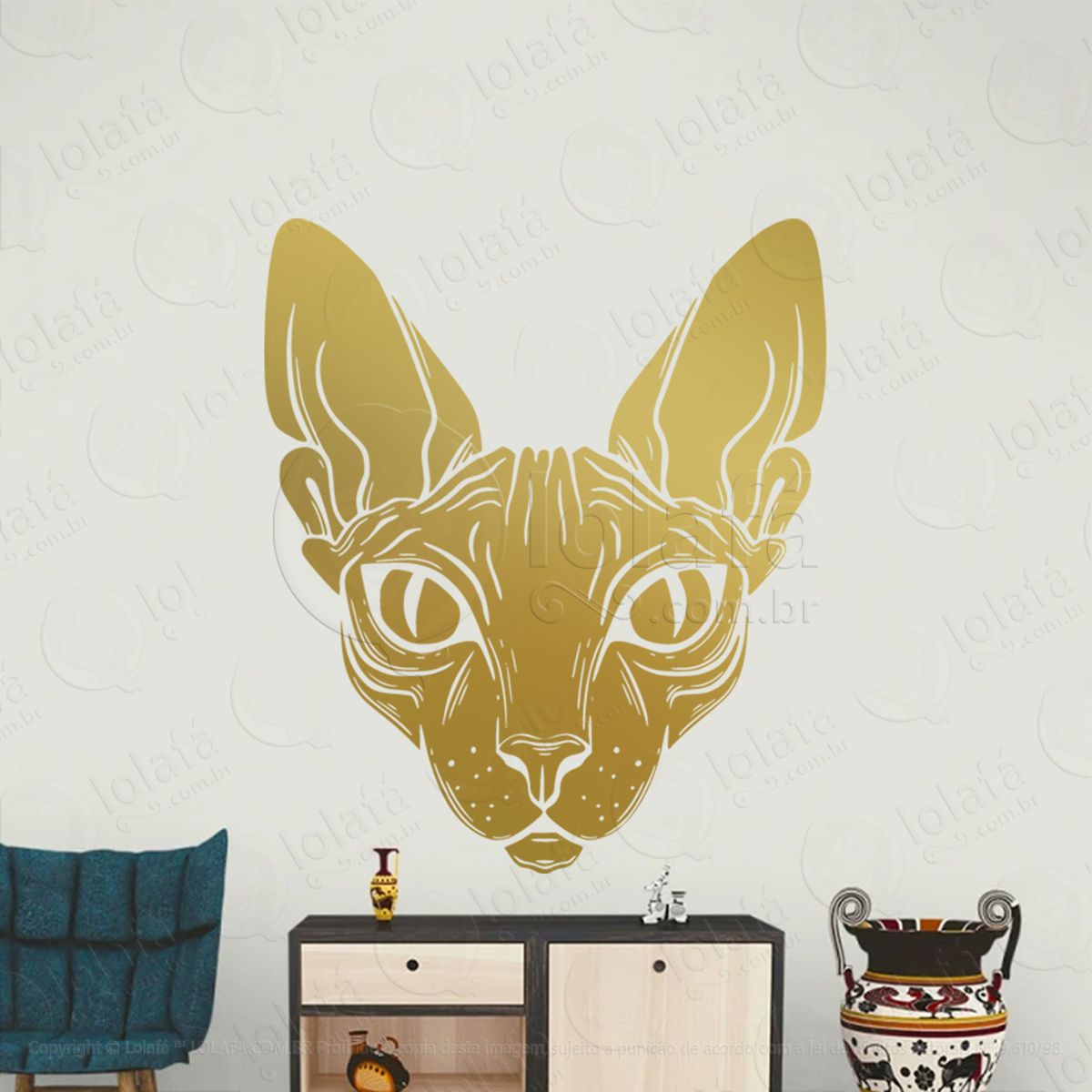 gato esfinge sphinx cat adesivo de parede decorativo para casa, sala, quarto, vidro e altar ocultista - mod:61
