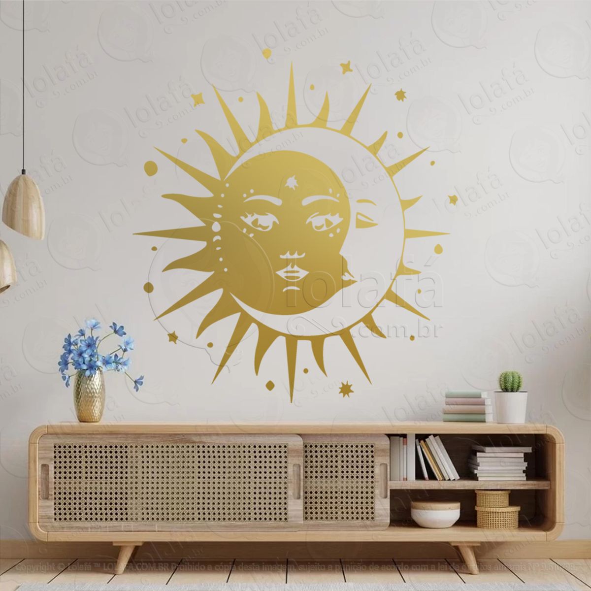 sol dentro da lua sun inside moon adesivo de parede decorativo para casa, sala, quarto, vidro e altar ocultista - mod:66