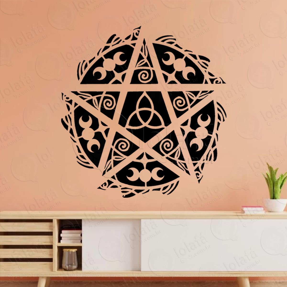 pentáculo com pentagrama triquetra e triluna adesivo de parede decorativo para casa, sala, quarto, vidro e altar ocultista - mod:73