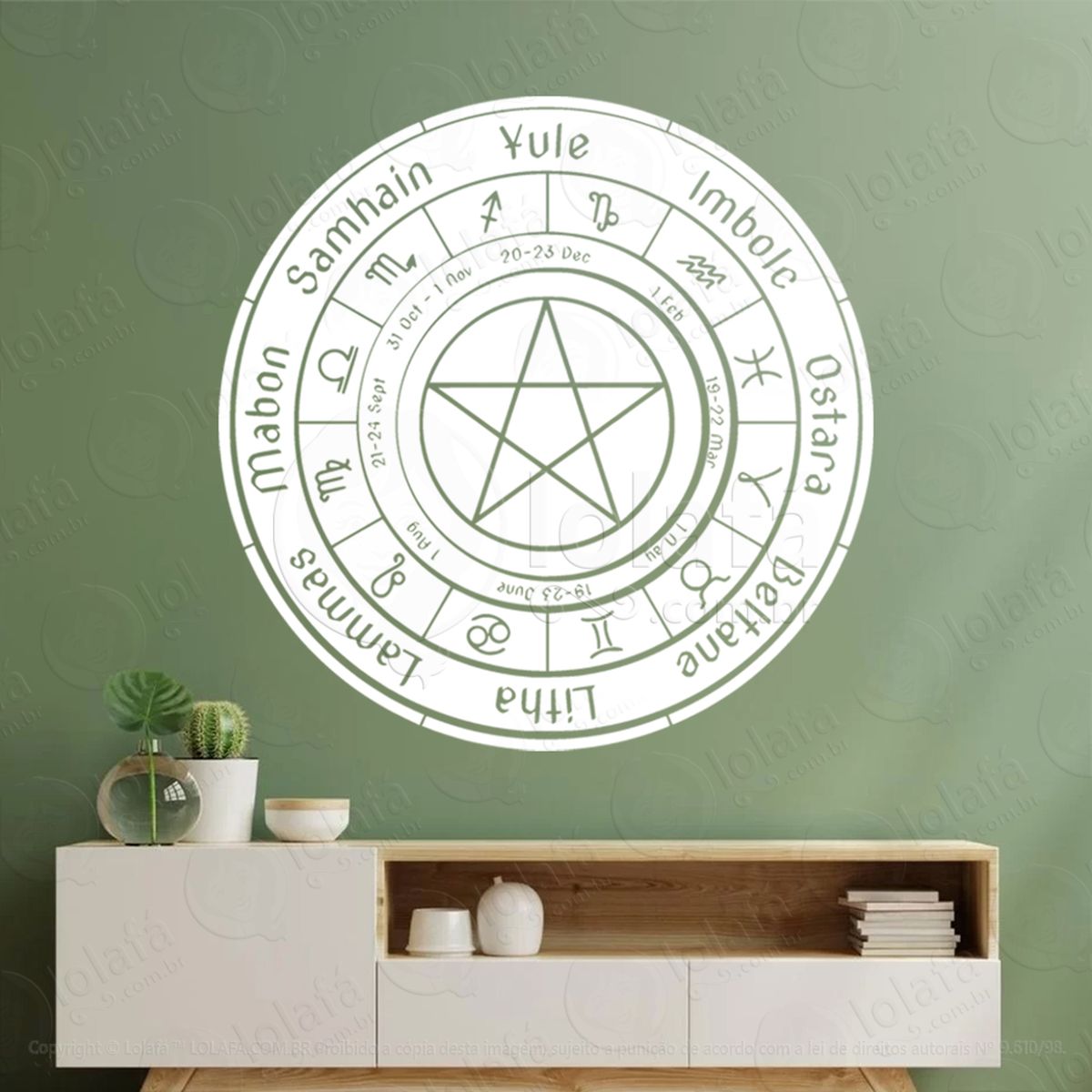 mandala roda do ano wheel of the year adesivo de parede decorativo para casa, sala, quarto, vidro e altar ocultista - mod:76