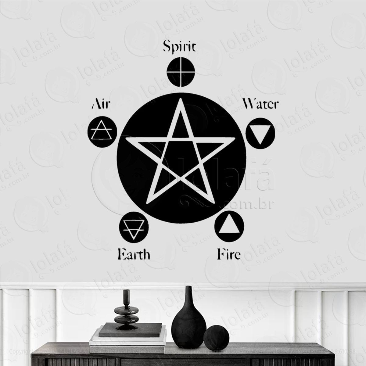 pentagrama dos cinco elementos wiccan adesivo de parede decorativo para casa, sala, quarto, vidro e altar ocultista - mod:78