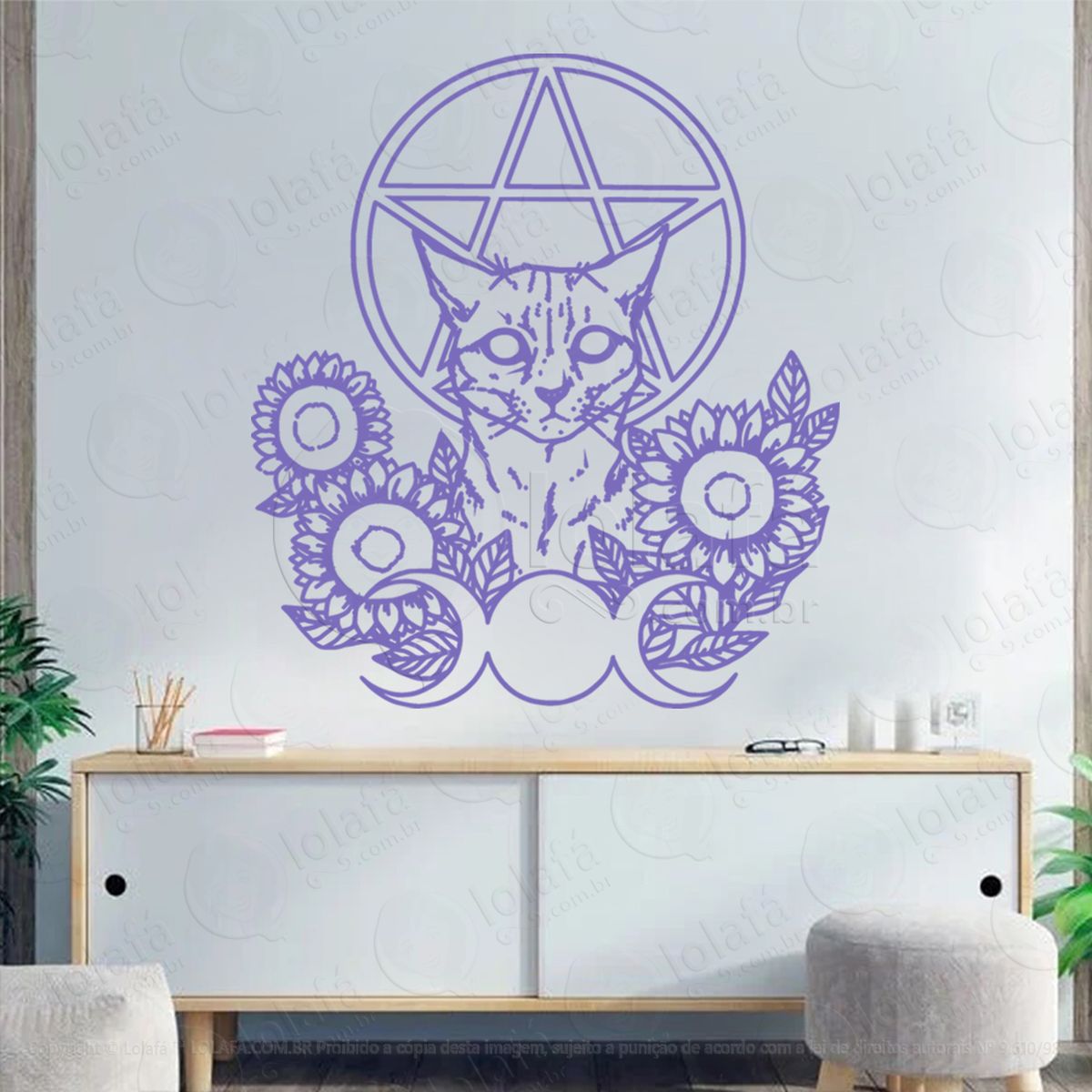 gato místico mystic puss adesivo de parede decorativo para casa, sala, quarto, vidro e altar ocultista - mod:84