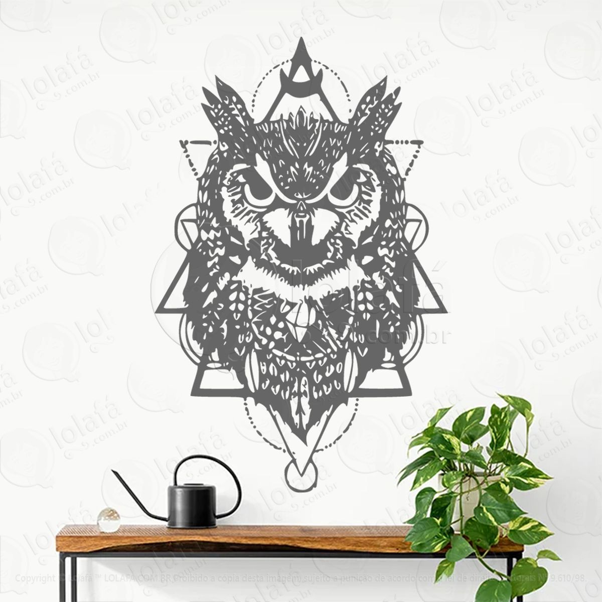 coruja geométrica owl geometry adesivo de parede decorativo para casa, sala, quarto, vidro e altar ocultista - mod:89