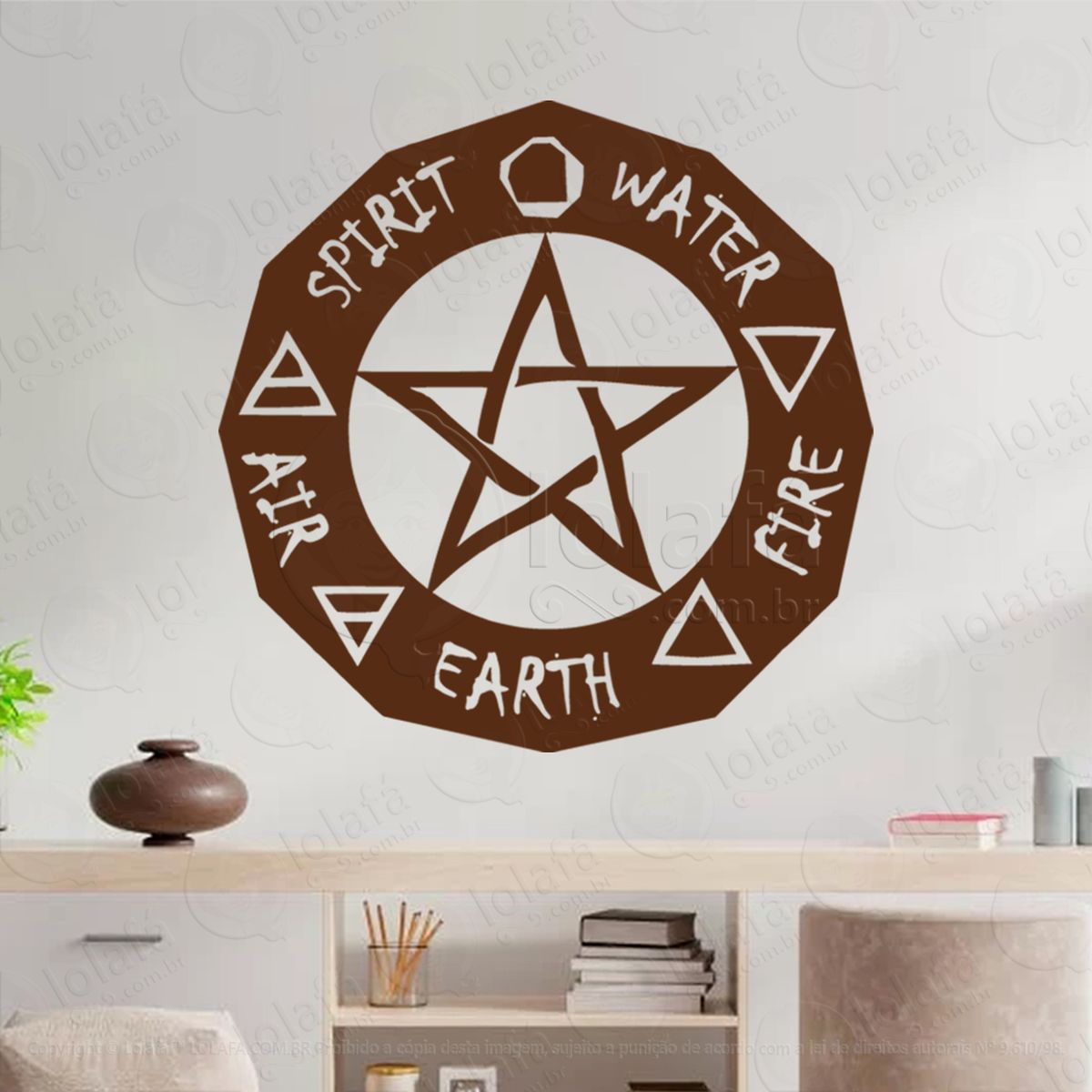 pentagrama dos cinco elementos adesivo de parede decorativo para casa, sala, quarto, vidro e altar ocultista - mod:97