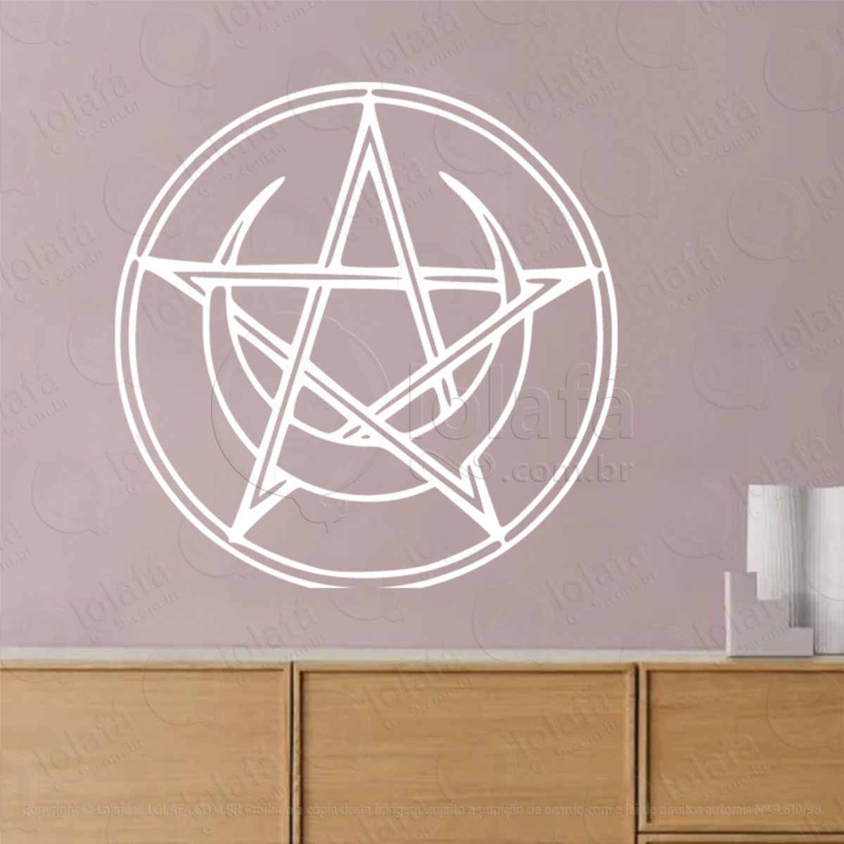 círculo lunar pentagrama moon circle adesivo de parede decorativo para casa, sala, quarto, vidro e altar ocultista - mod:99