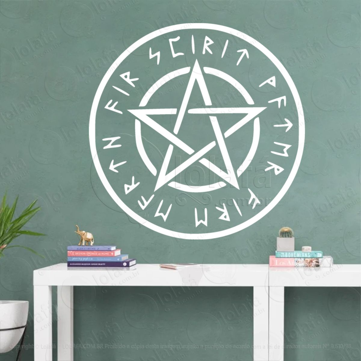 círculo de pentagrama rúnico rune circle adesivo de parede decorativo para casa, sala, quarto, vidro e altar ocultista - mod:102