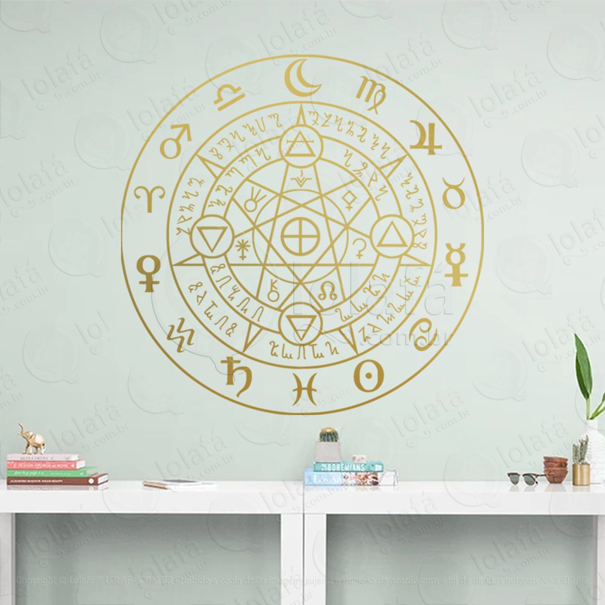 roda rúnica rune wheel adesivo de parede decorativo para casa, sala, quarto, vidro e altar ocultista - mod:103