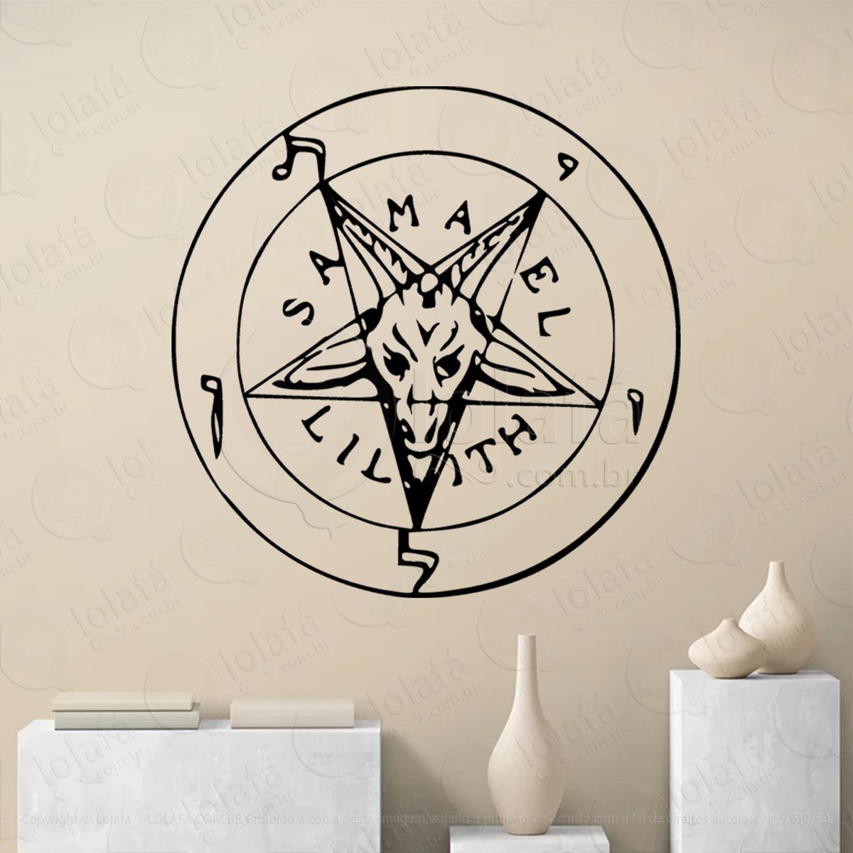 pentagrama de cabra samael lilith goat adesivo de parede decorativo para casa, sala, quarto, vidro e altar ocultista - mod:104